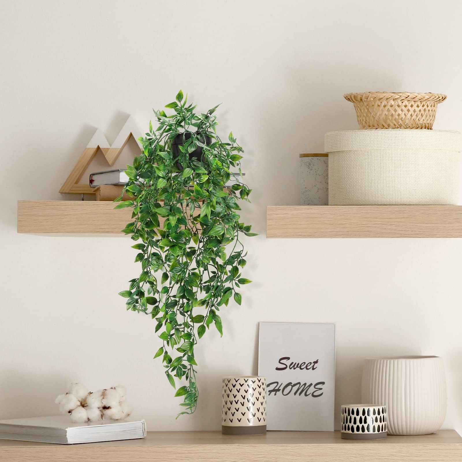 Whonline 2pcs Fake Hanging Plants, Artificial Potted Plants for Indoor Outdoo…