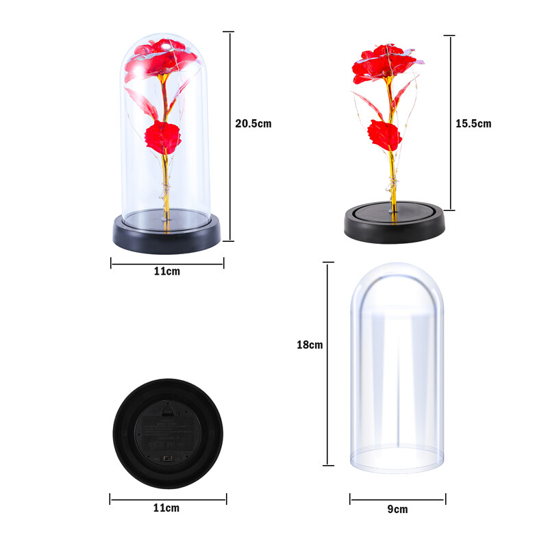 Romantic Rose Flower In Dome Glass LED Night Light Anniversaries Christmas Gifts