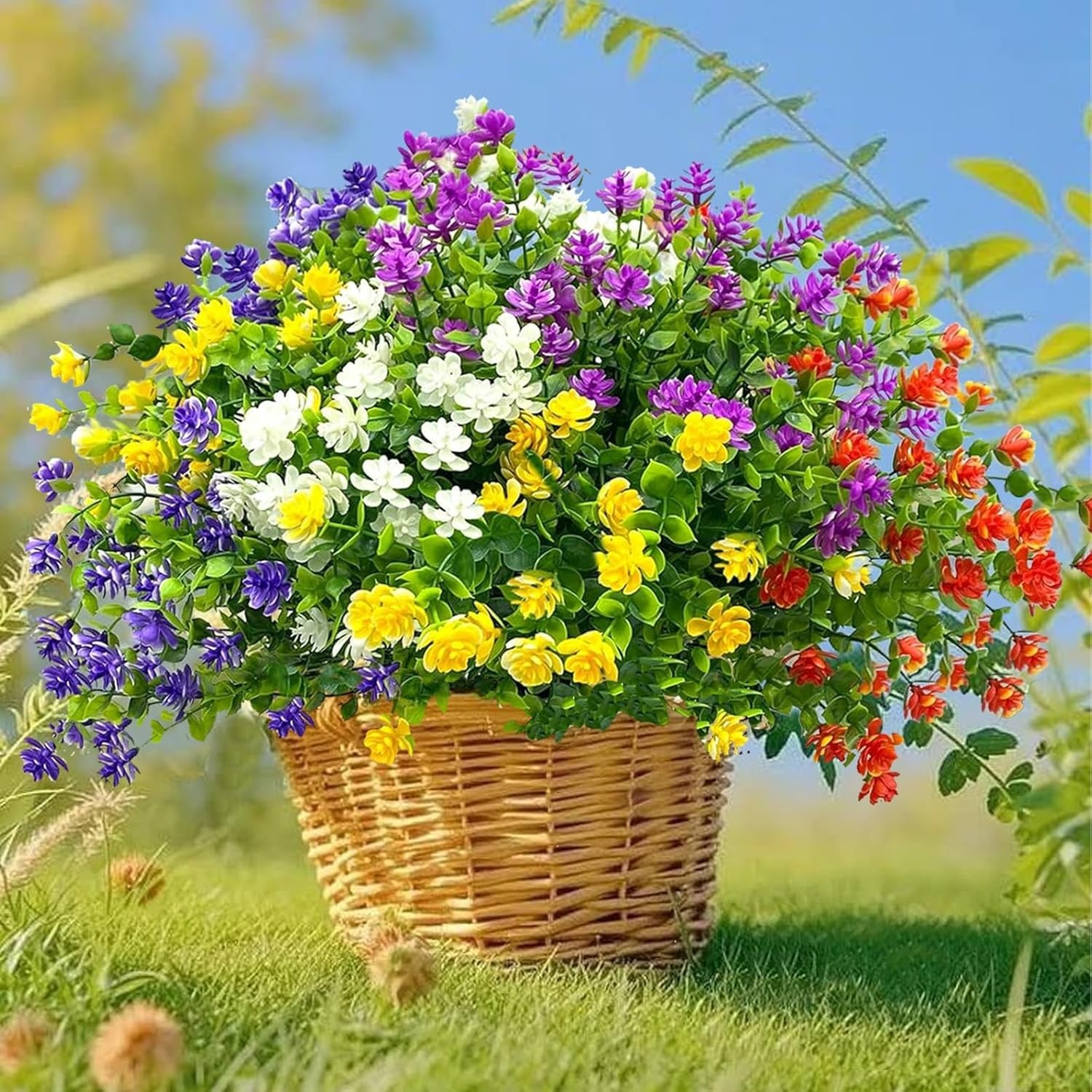 Colorful Artificial Flowers for Outdoors, 10 Bundles Realistic Spring Outdoor…