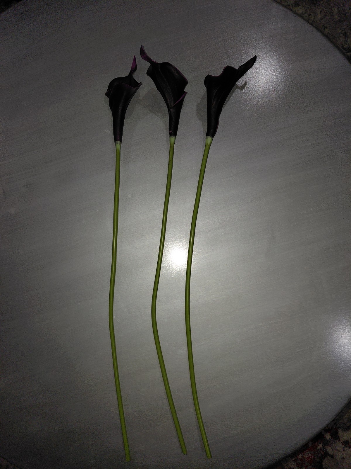 Bundle Of 3 Real Touch Faux Calla Lily Stem –Dark Purple 20.9″