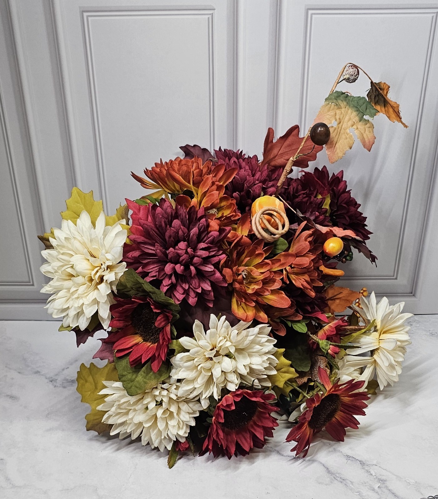 Fall Artificial Flowers With Small Pumpkin And Gourds