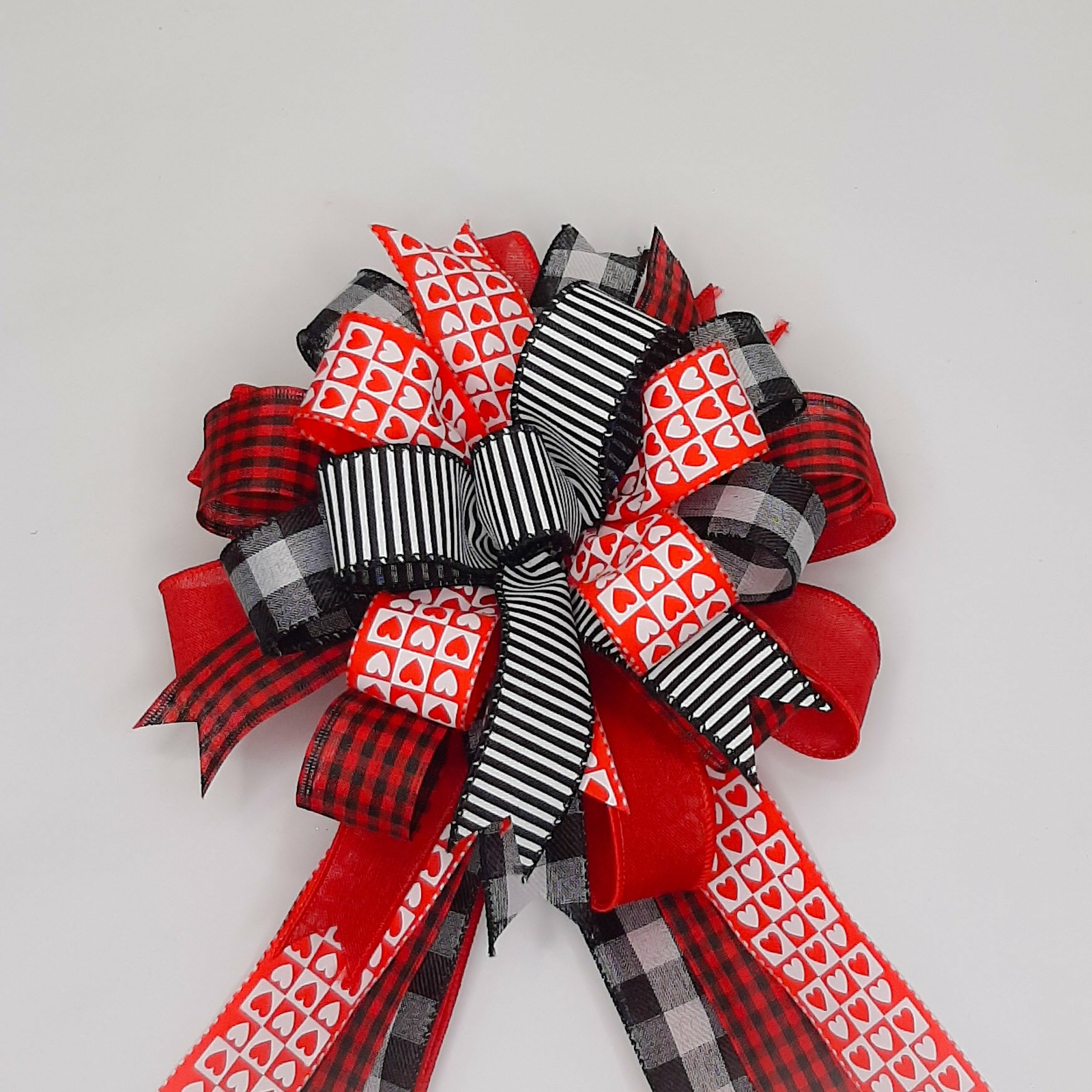 Valentine’s Day Bow, Red, Black, and White Check, Hearts
