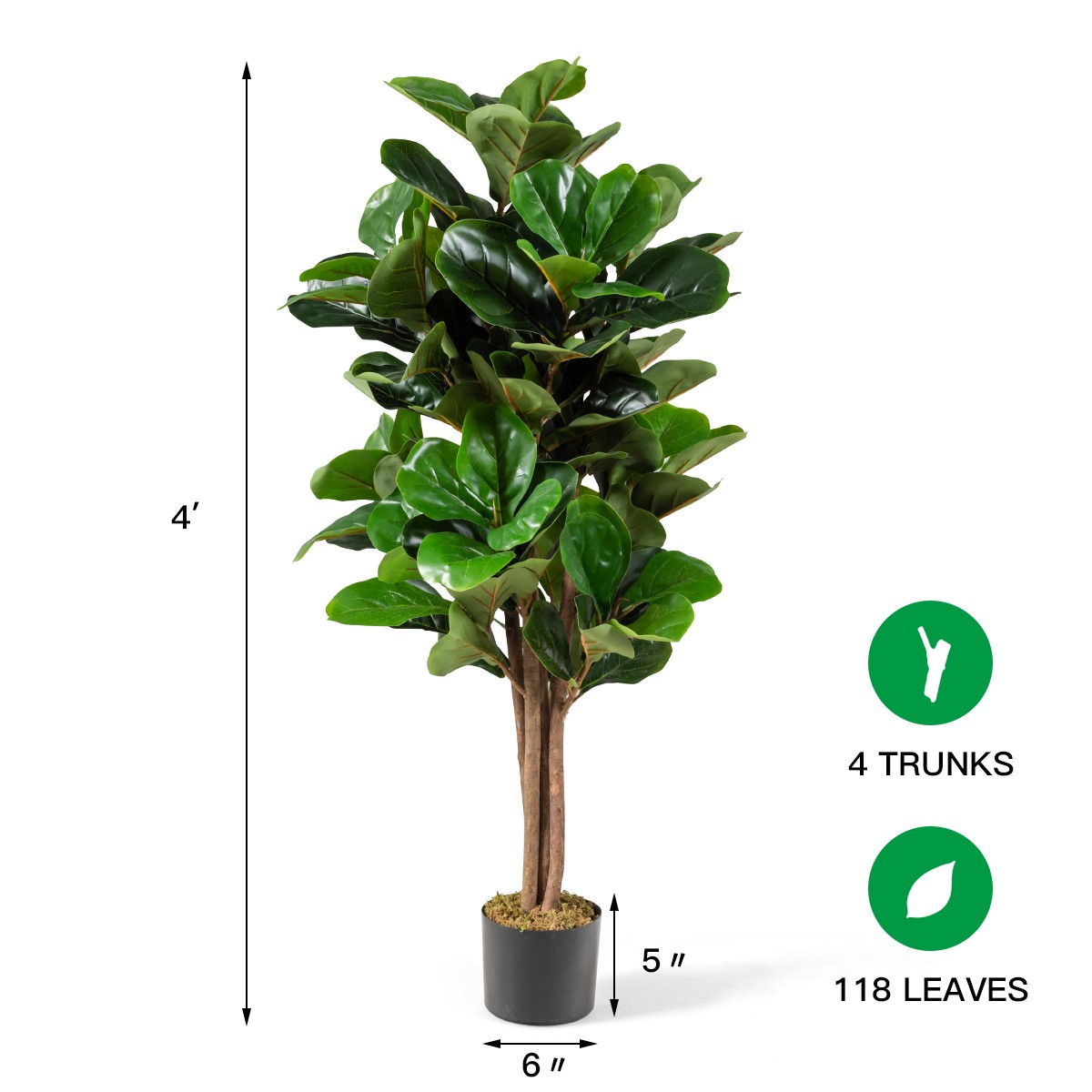 4ft Artificial Fiddle Leaf Fig Tree Indoor Outdoor Office Decorative Planter