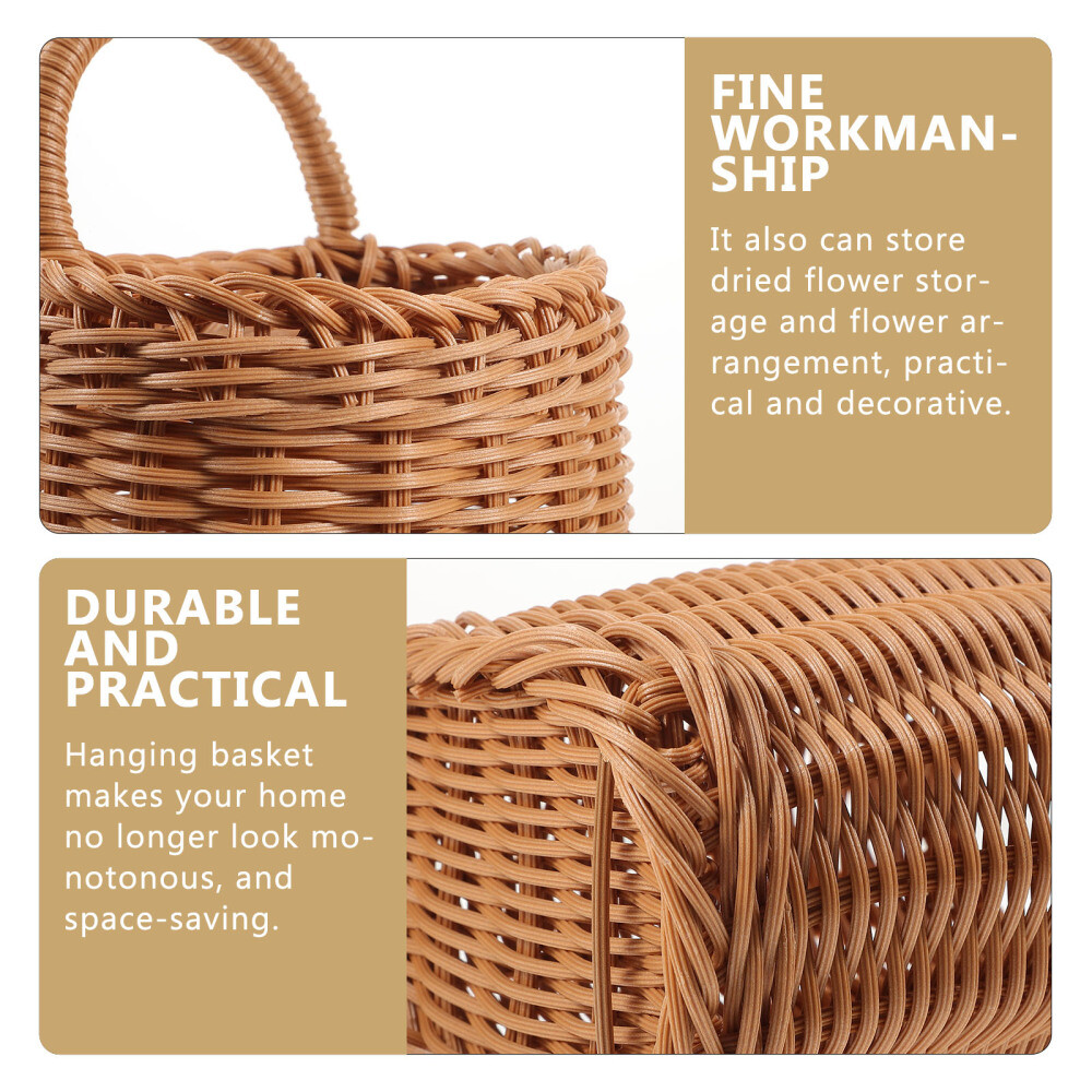 Front Door Basket Wall Hanging Baskets for Storage Rattan Home Brown Flower