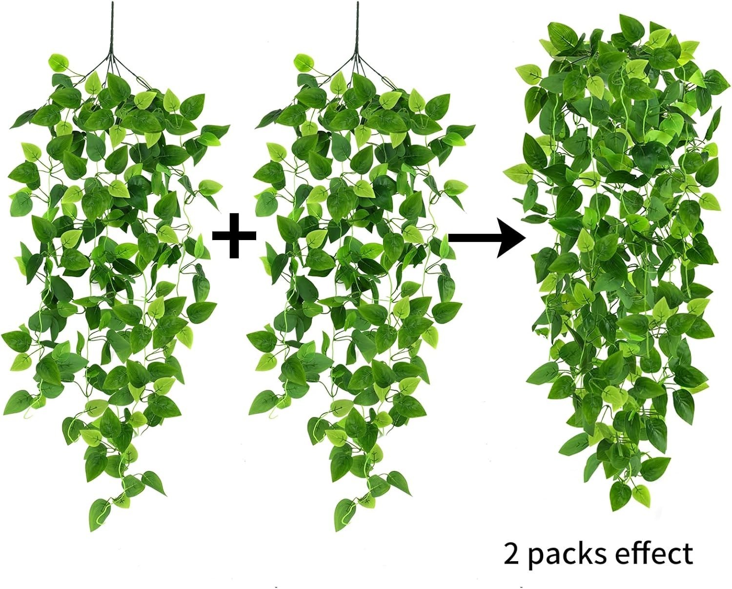 Realistic 3.6ft Ivy Pothos Vines – Set of 2 Faux Hanging Plants for Home Decor