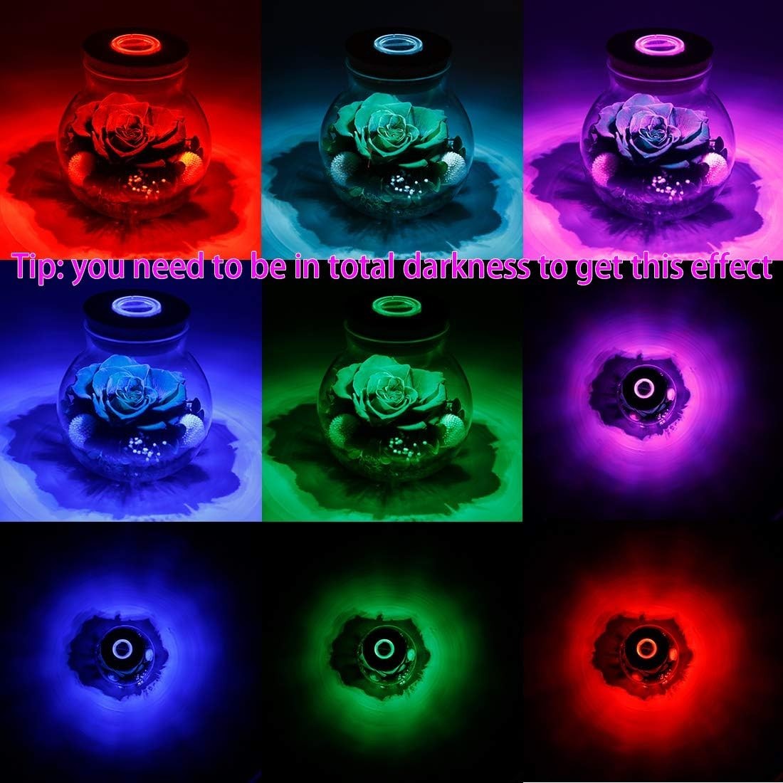 Never Withered Flower in Glass Bottle with Colorful Mood Lights – Indoor Decor