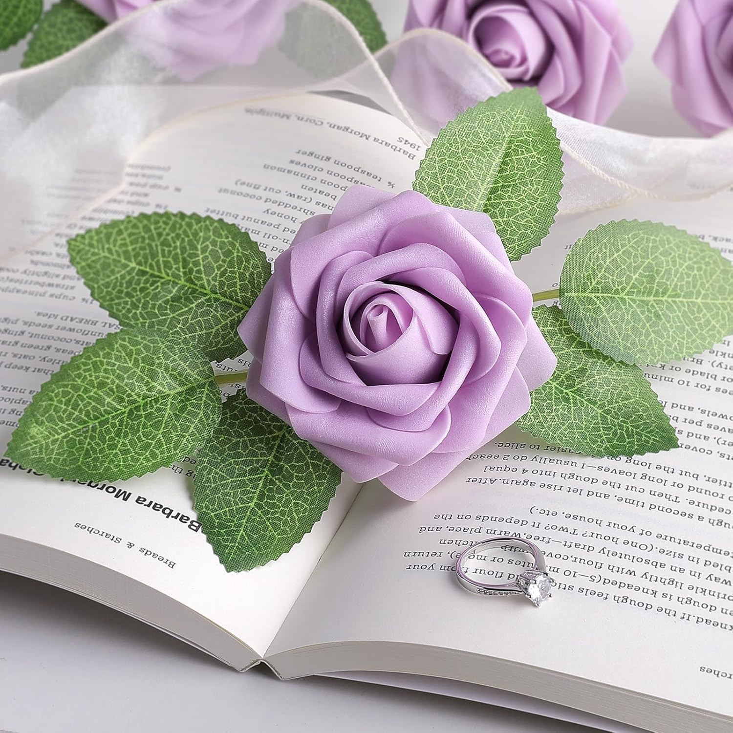 25Pcs Real Looking Artificial Lavender Roses W/Stem for DIY Wedding Bouquets Cen