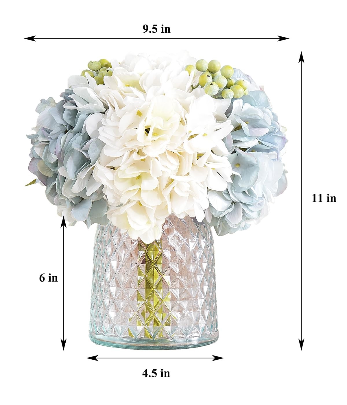 Hydrangeas Floral Arrangement in Glass Vase, Fake Flowers Silk Hydrangea Arti…