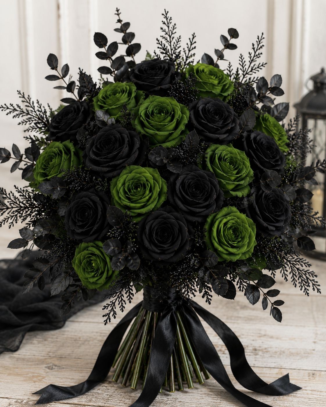 Set of 6 Green Artificial Rose Stems Emerald Green Fake Roses Gothic Wedding Flo