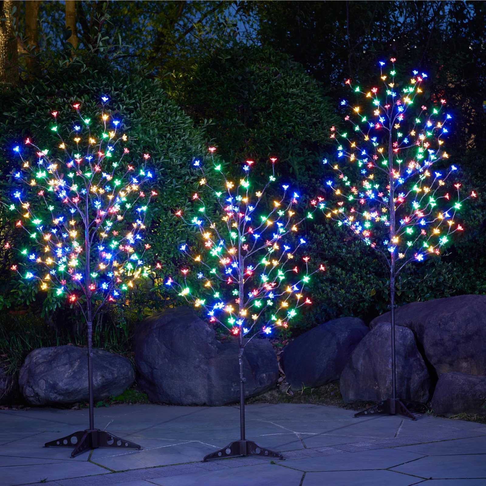 Lighted Cherry Blossom Tree, 4FT, 5FT and 6FT, Pack of 3, Warm White to Multi…