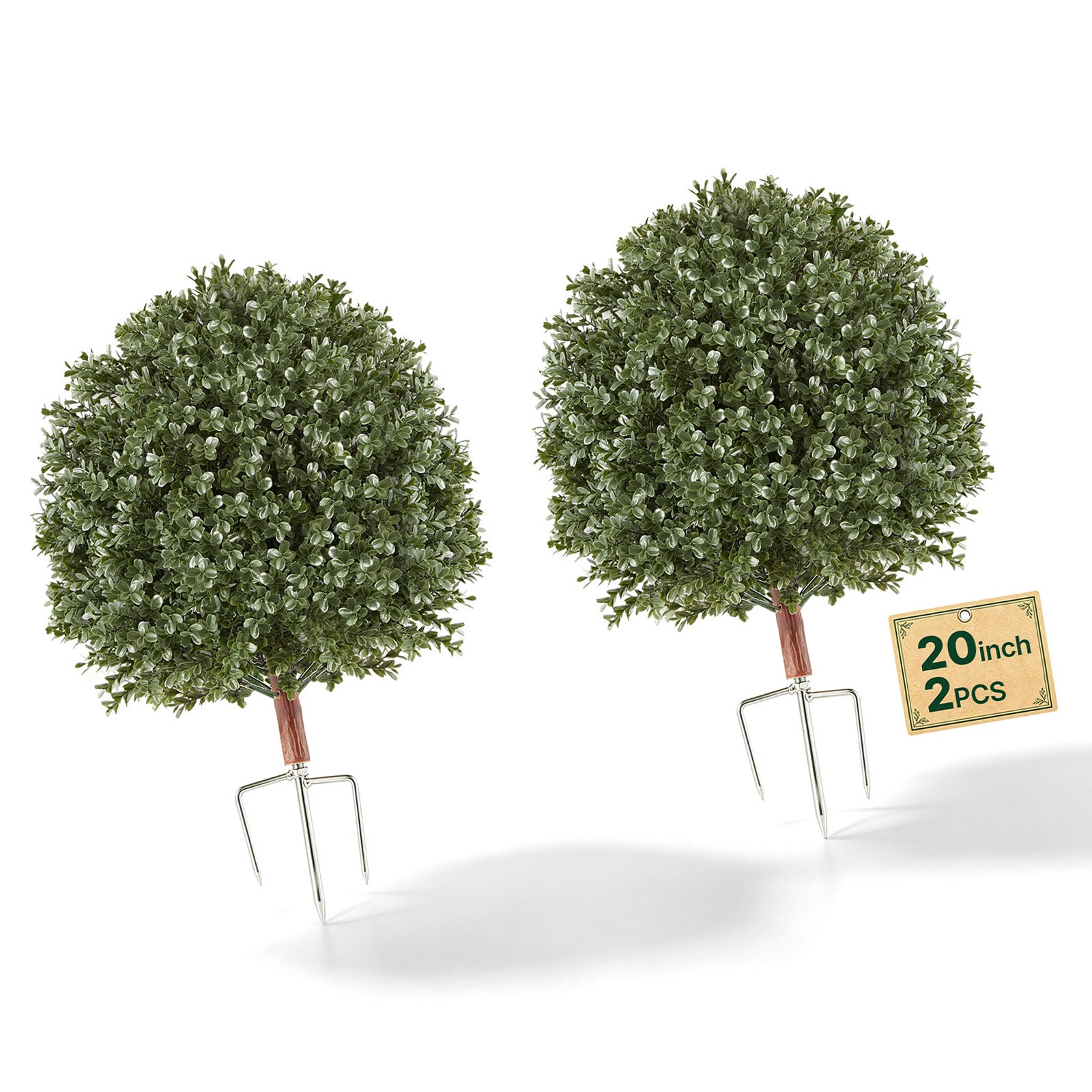 Uimoso Artificial Boxwood Topiary Ball Set, 20 in, Pair of Green Faux Shrubs