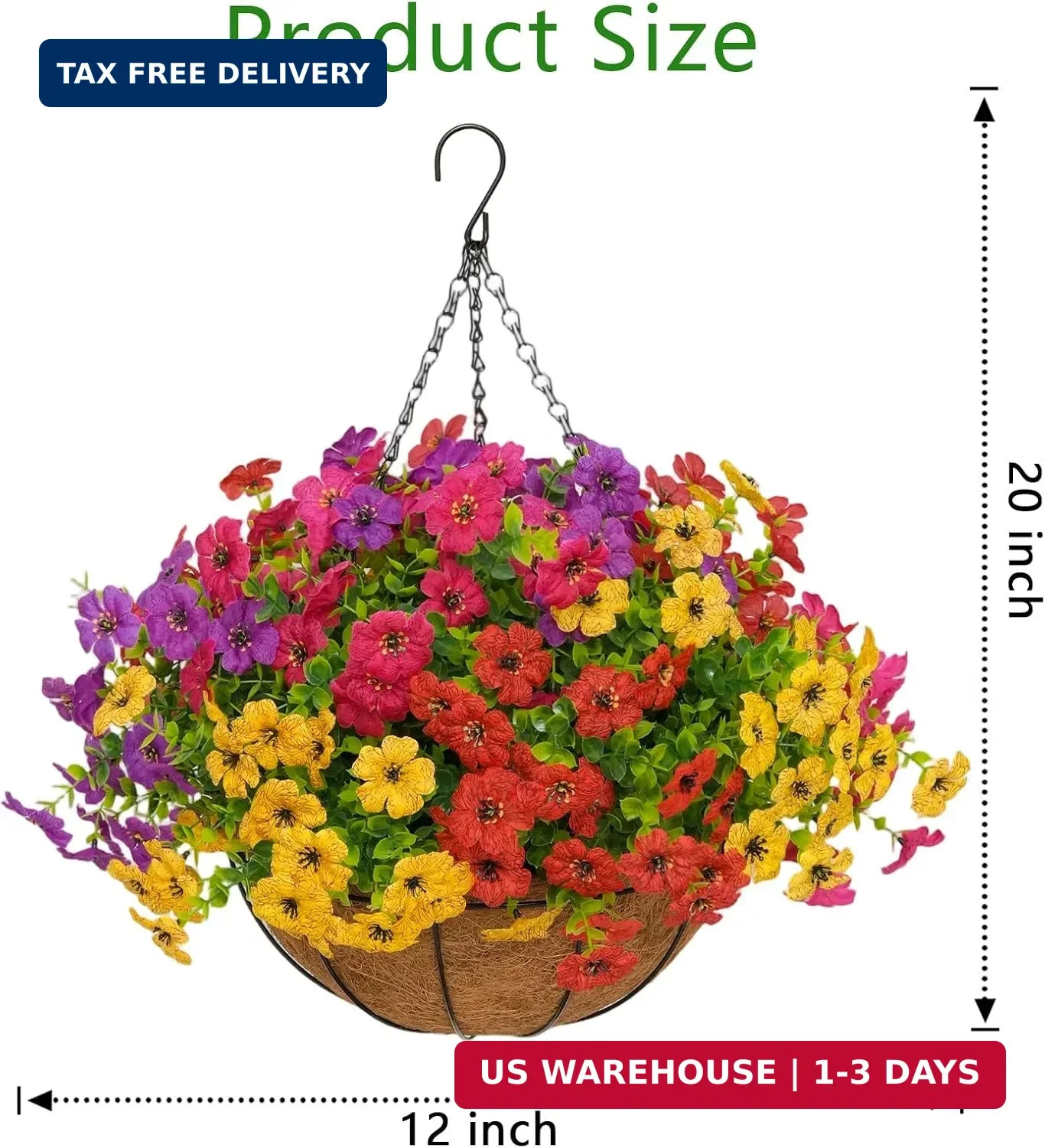 2 Set Artificial Outdoor Flowers with Hanging Basket for Garden Porch Patio Balc