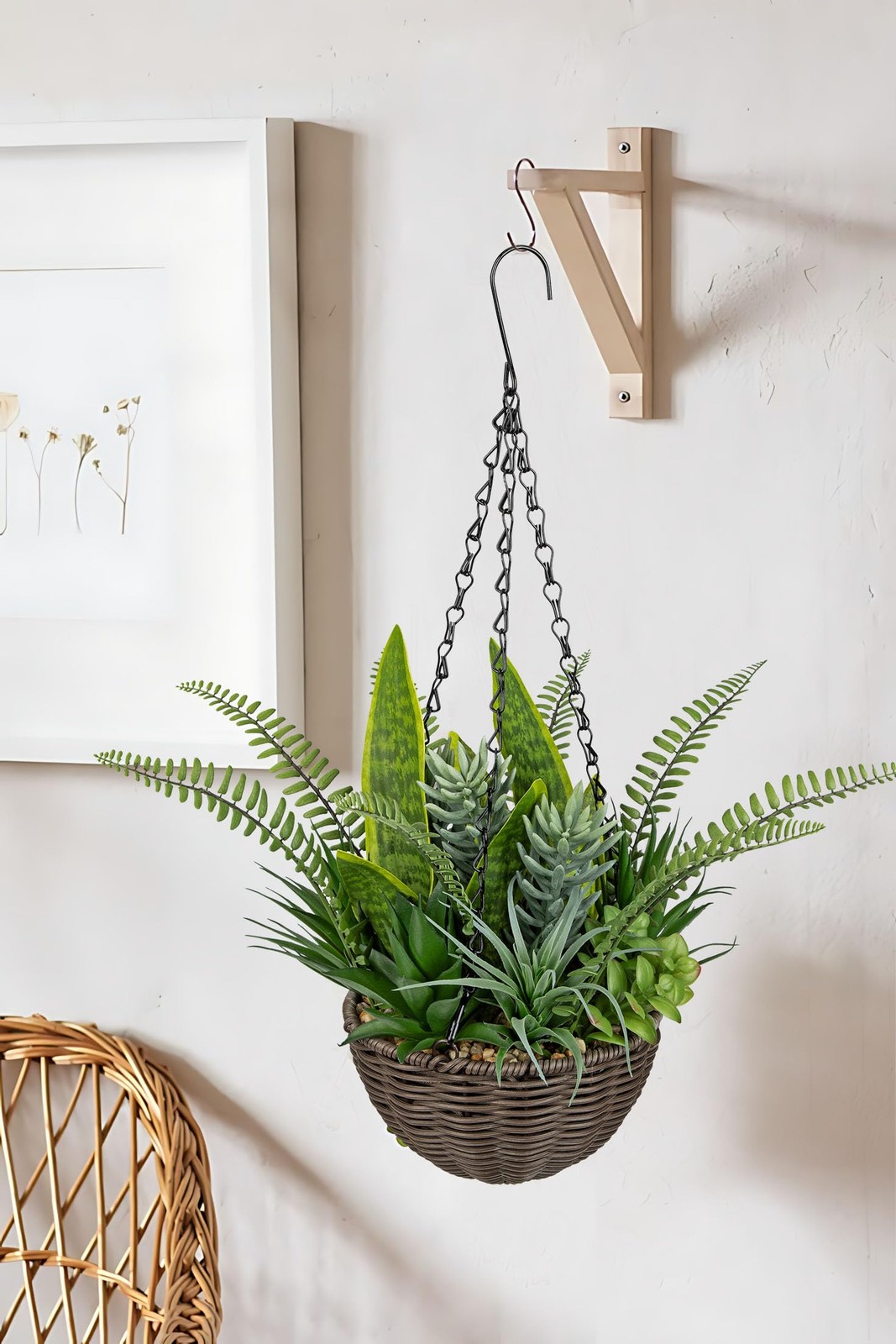 DILATATA Artificial Hanging Plants Basket, Faux Snake Plants Fern Succulent M…