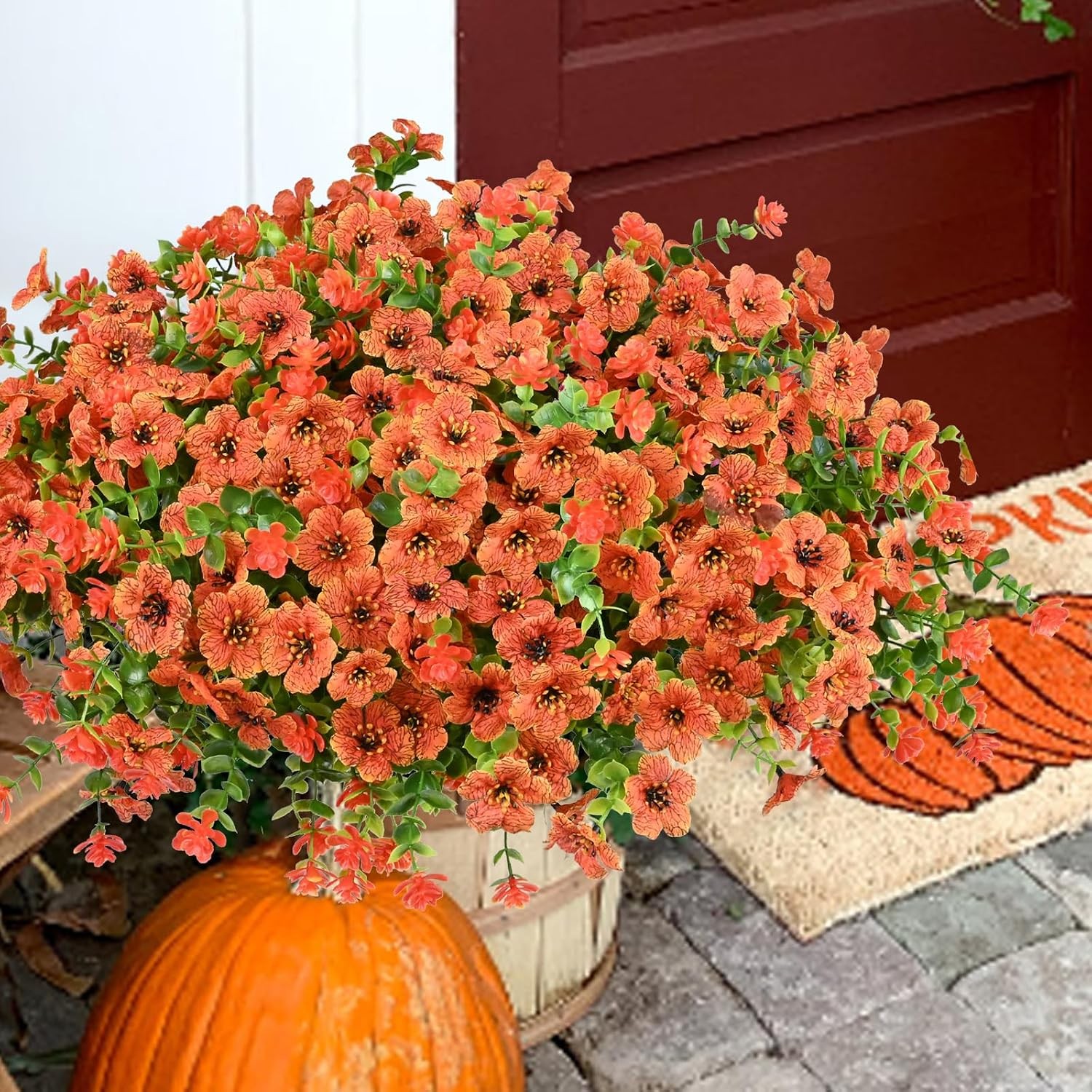 20 Bundles Artificial Flowers, UV Resistant Faux Silk Outdoor Planter Decor
