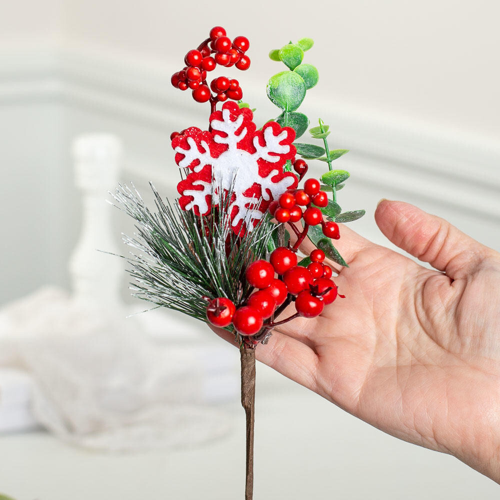 Package of 12 Artificial Berry and Snowflake 10″ Winter Floral Picks