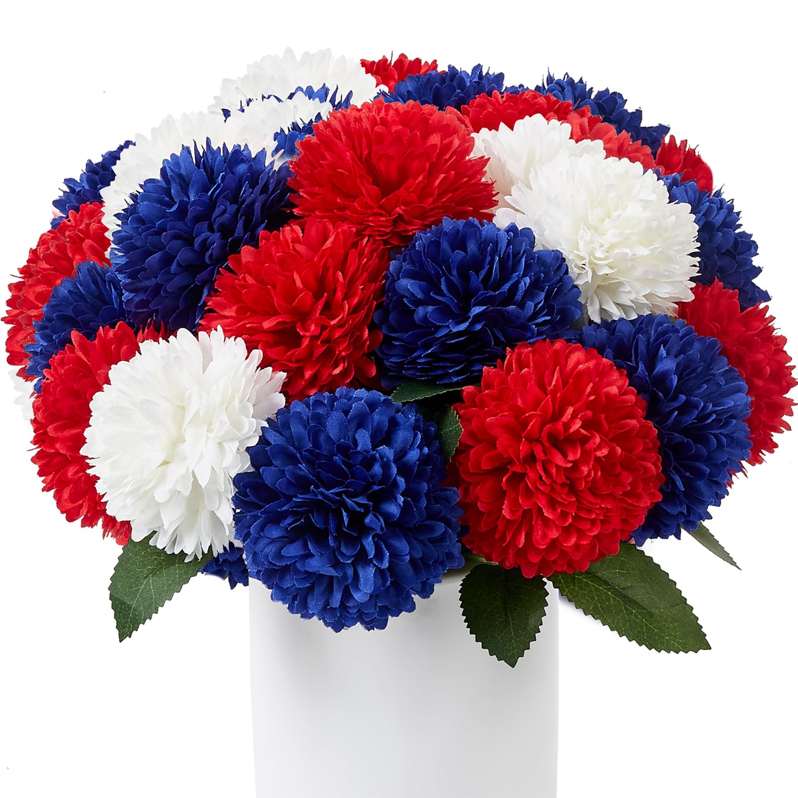12 PCS Artificial Patriotic Chrysanthemums Red White Blue Silk Flowers
