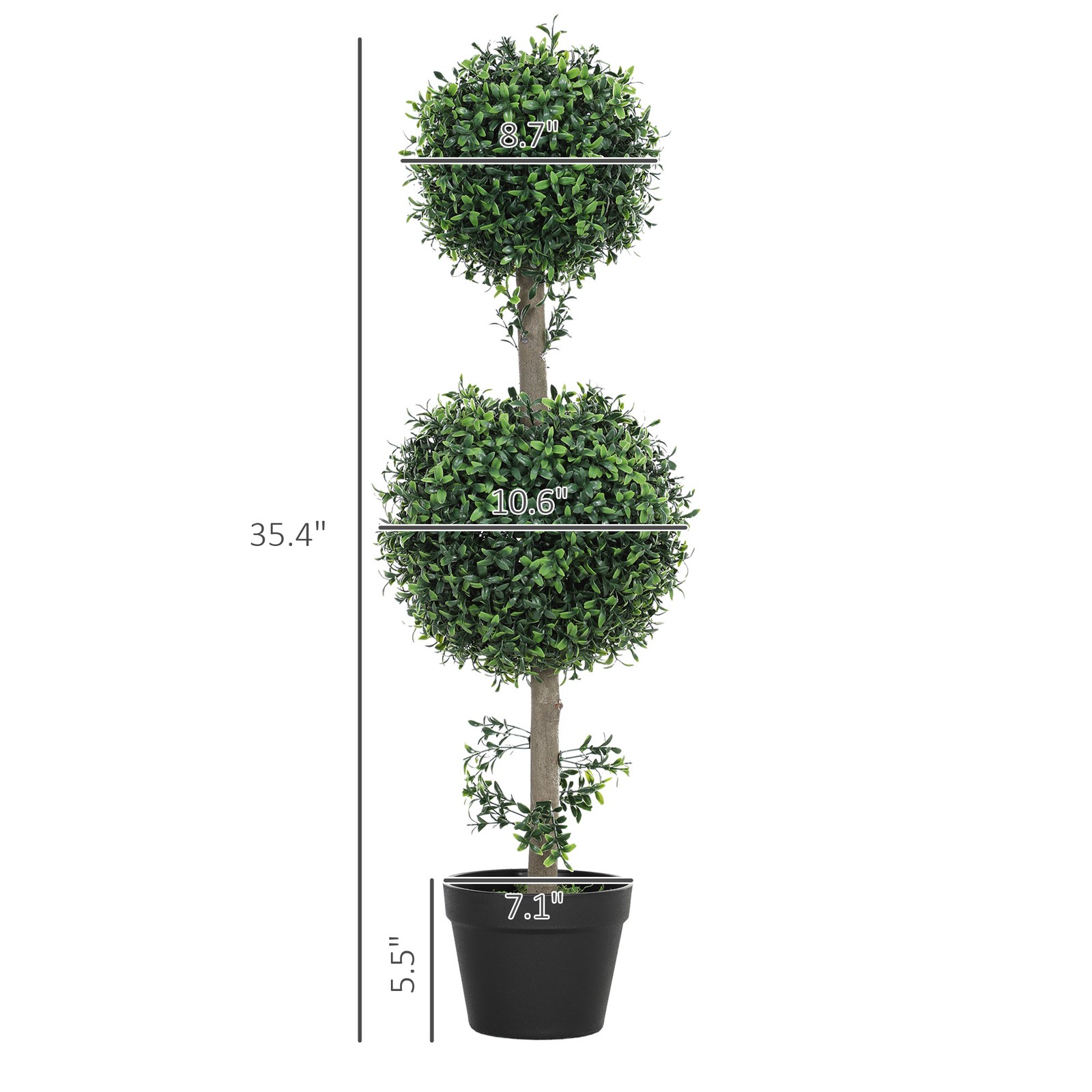 Set of 2 Artificial Ball Boxwood Topiary Tree Outdoor Plants in Pot Indoor Decor