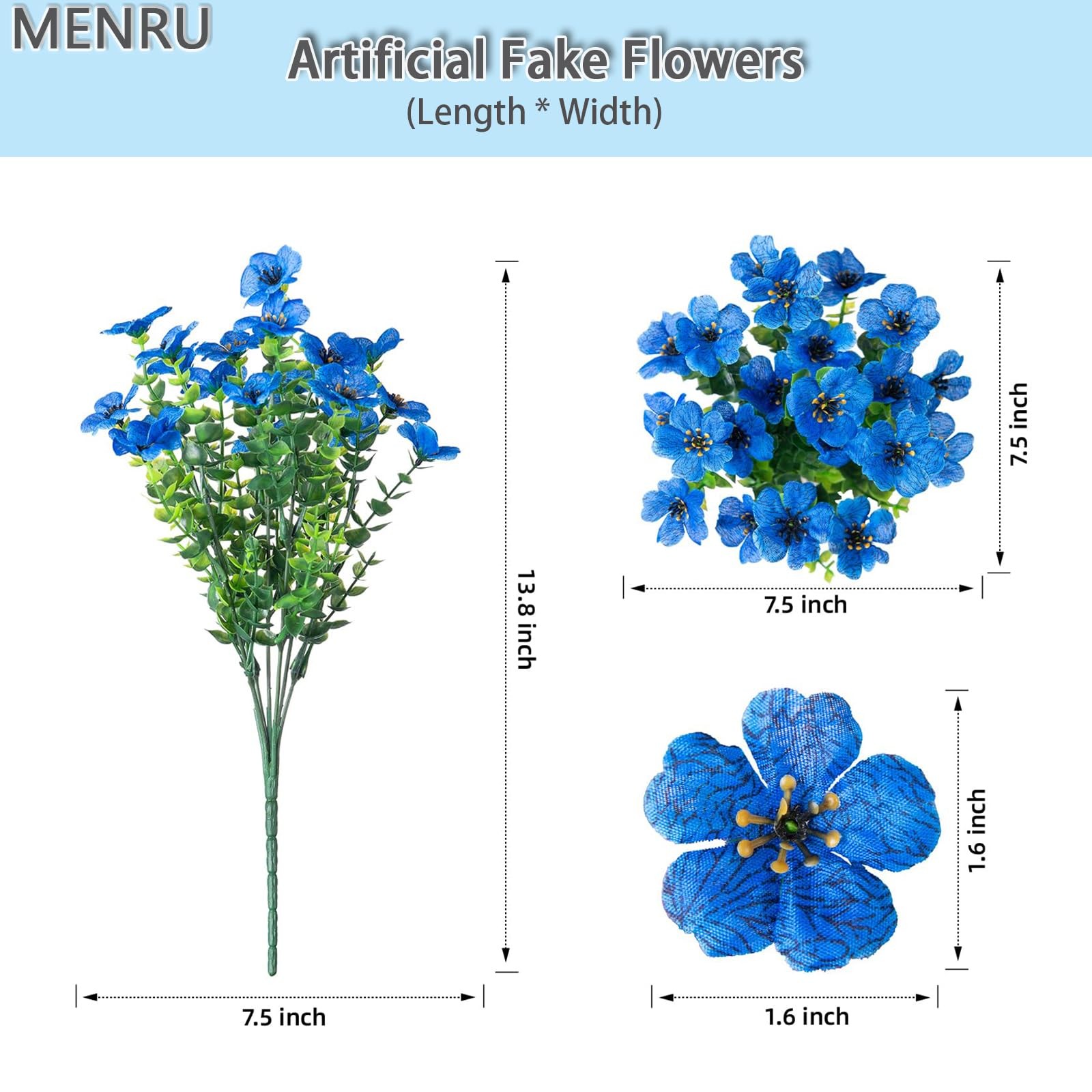 MENRU Artificial Flowers Blue