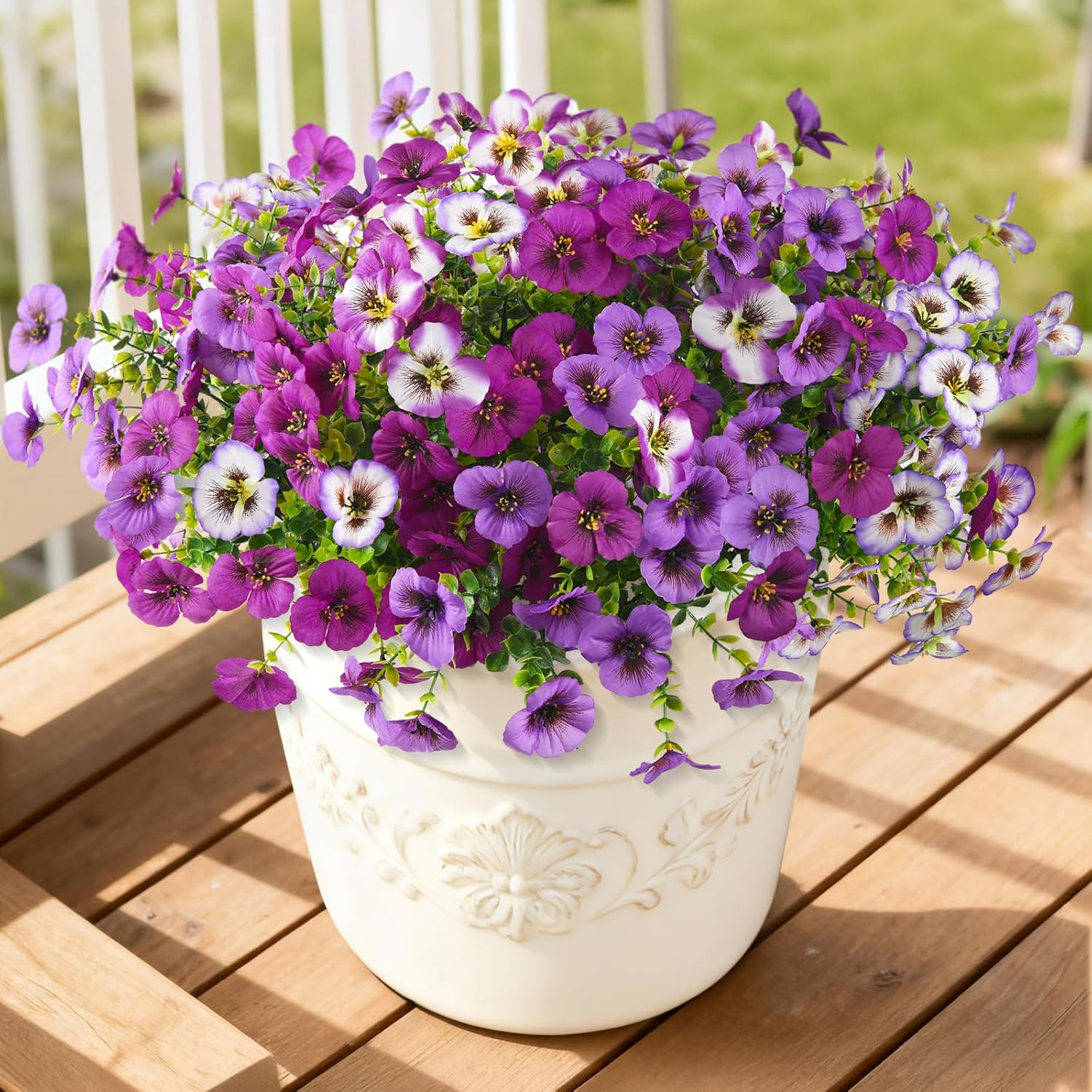 Artificial Fake Pansy Flowers for Outdoor, 12 Pcs Faux Silk Pansies Flower for S