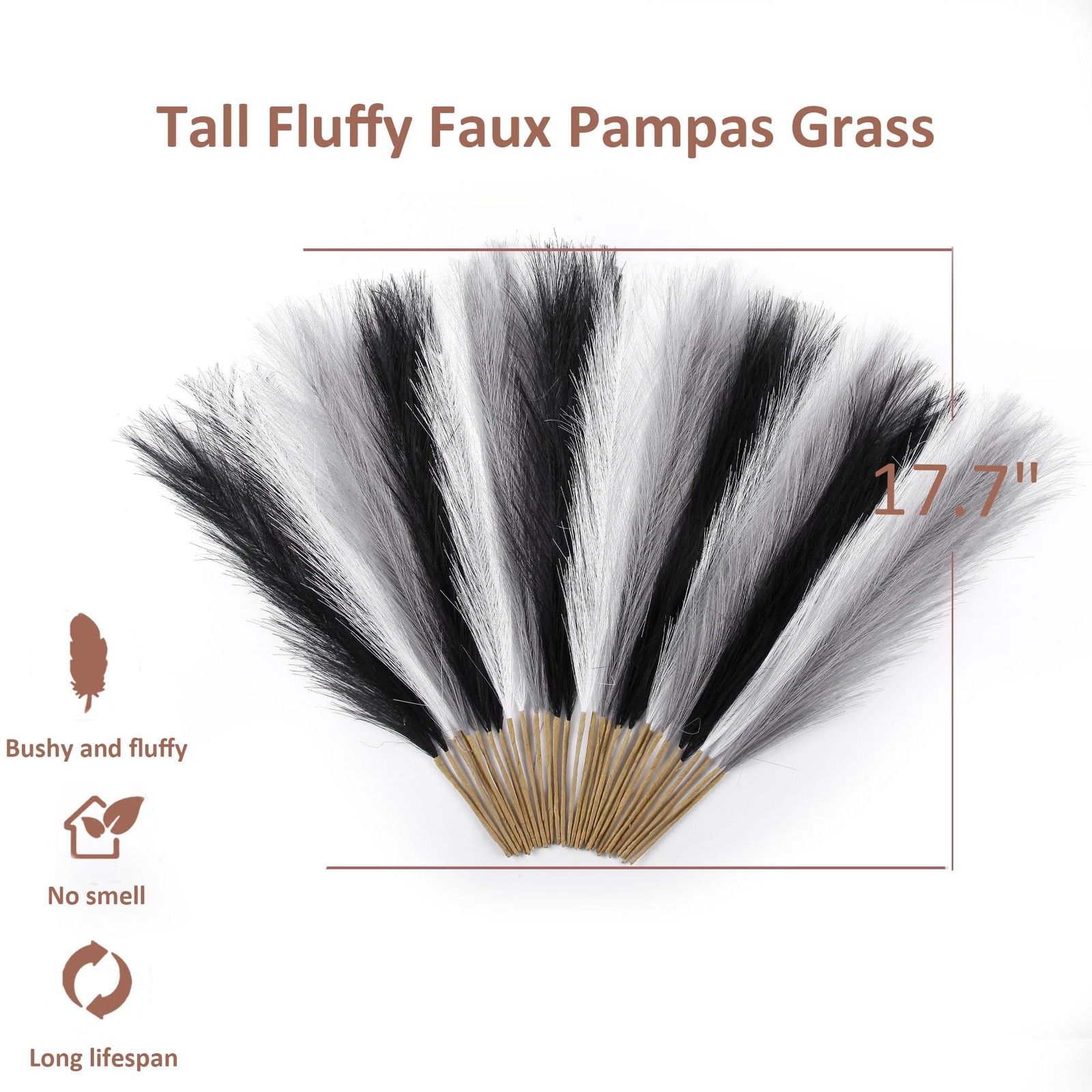 Acfruits 30PCS Black White Gray Faux Pampas 17″ for Boho Vase Filler | Artifi…