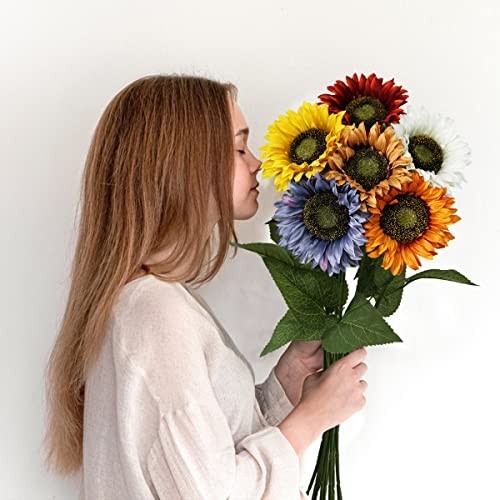 Artificial Sunflowers 6 Pack 20 Inch Silk Stem Bouquet Bendable Wire DIY Vase