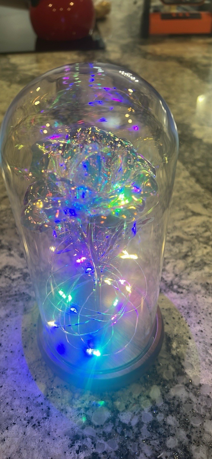 Led Rose Lamp – Galaxy Rose Nightlight With Acacia, Wood Base And Glass Dome