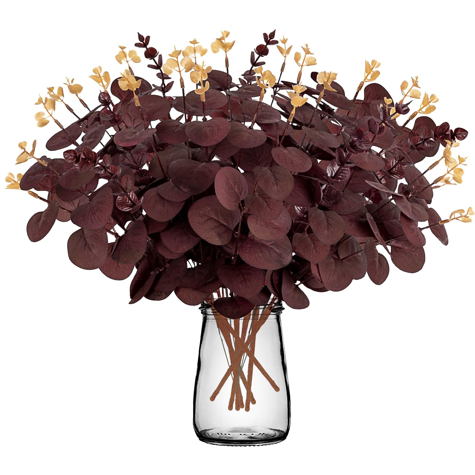 20PCS Dark Wine Red Halloween Eucalyptus Stems Artificial Fake Flowers Bulk D…