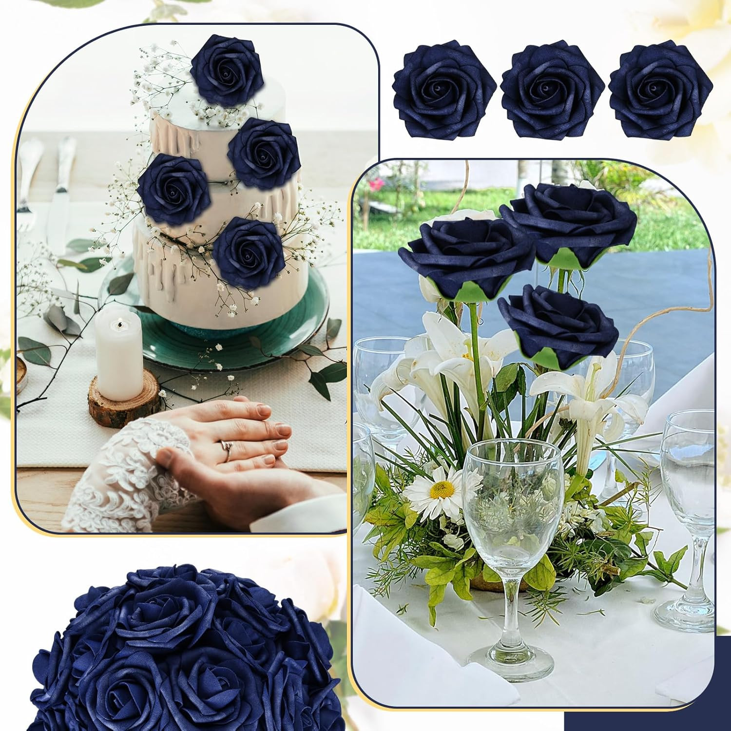 200 Pack Navy Blue Foam Roses for DIY Weddings & Home Decor