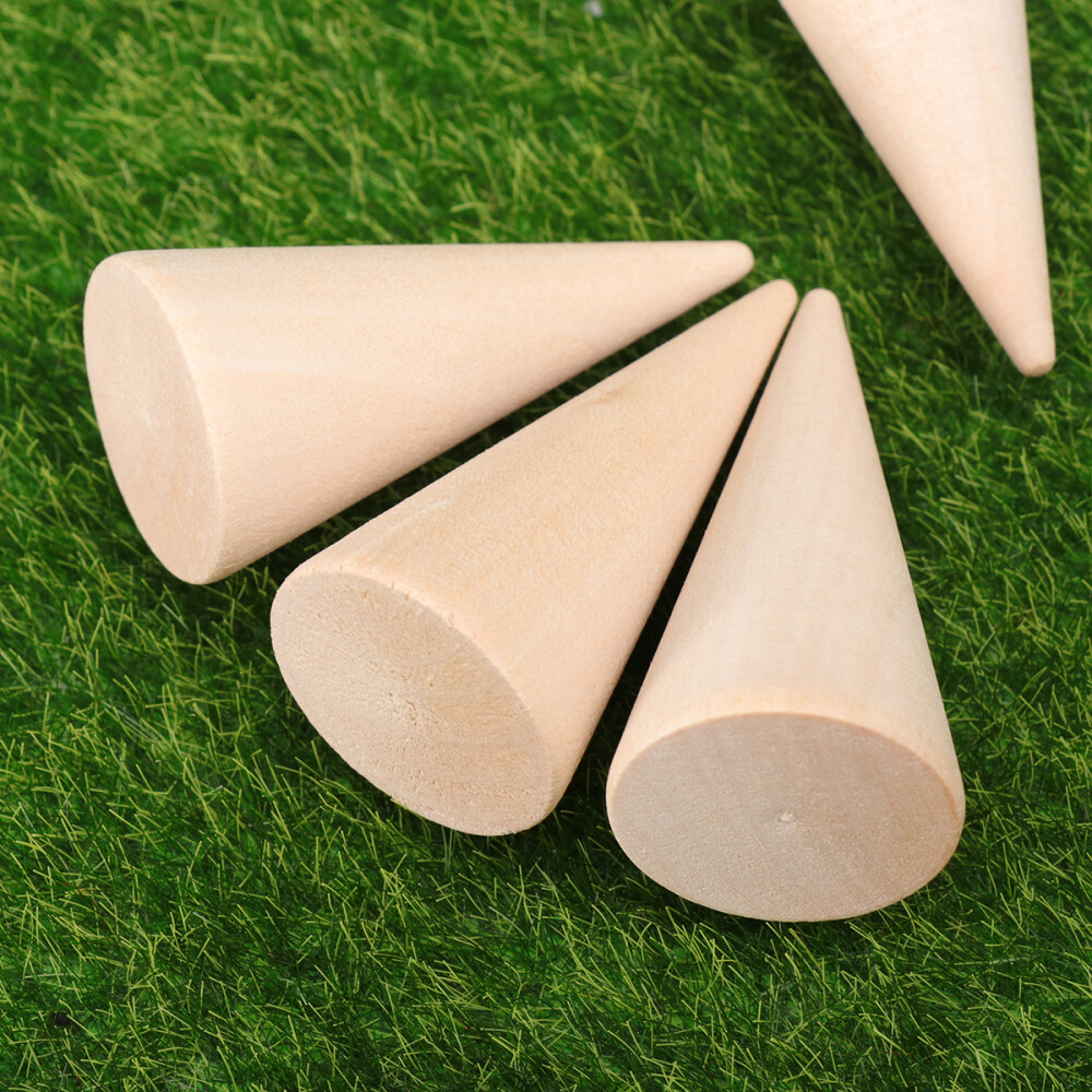 10PC DIY Cones Unpainted Wooden Geometry Ornamnet Adornment Making Accessories