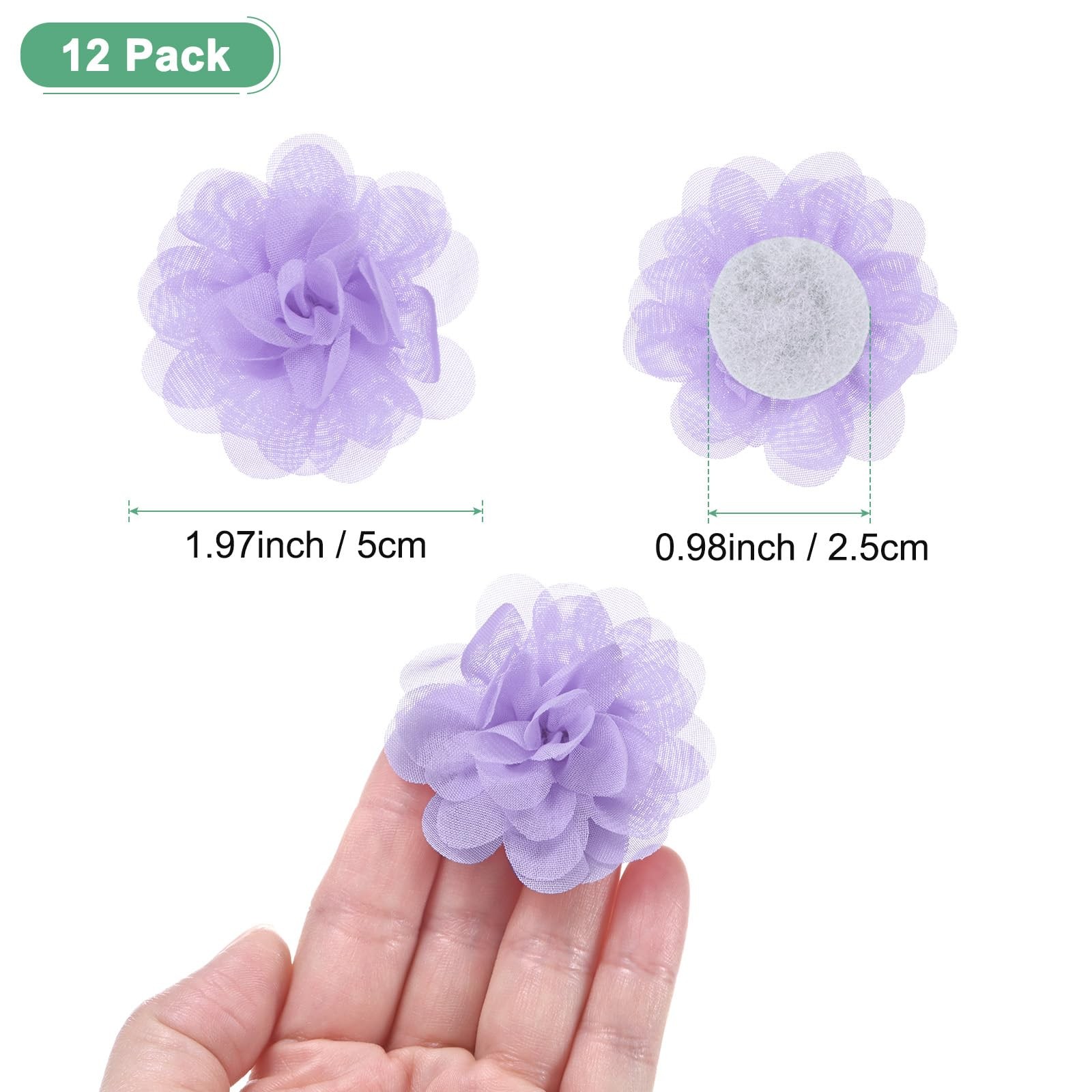 12 PCS Lilac Chiffon Flowers 1.97×1.97 Inch Artificial Fabric Decoration Round