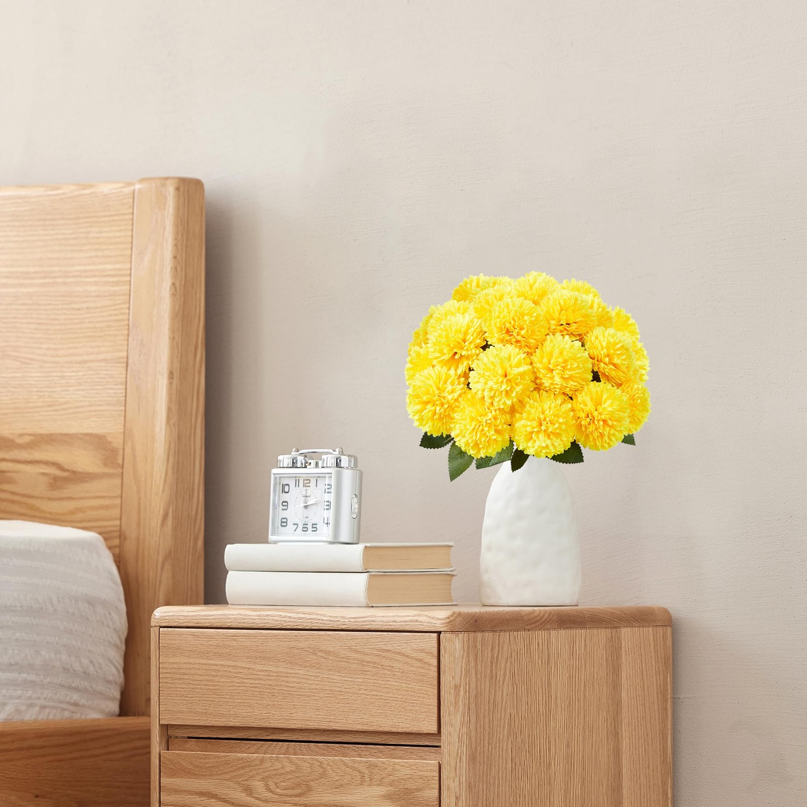 12 Pcs Yellow Artificial Chrysanthemums Flowers Ball Fake Mums Silk Decor