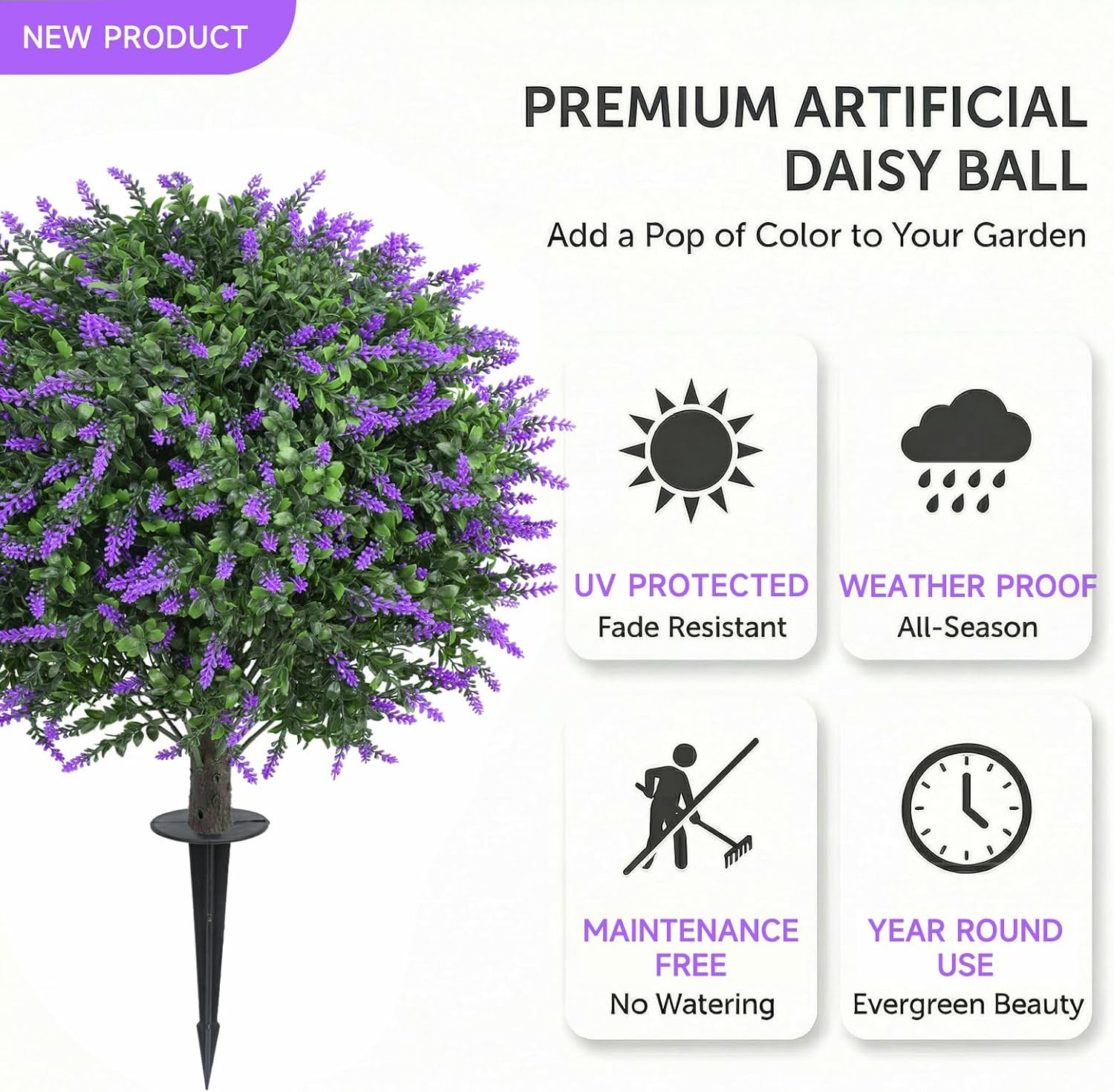 24″ UV Resistant Artificial Lavender Topiary Ball Trees – 2 Pack for Outdoor Dec