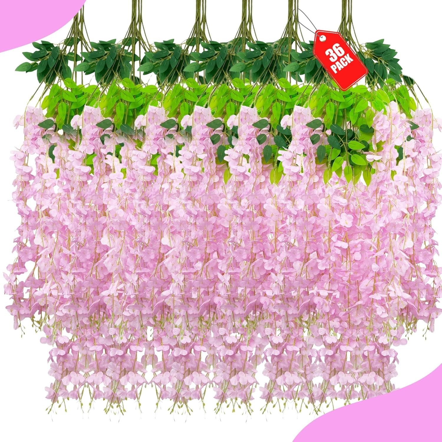 36 Pack Pink Wisteria Hanging Flowers, 3.44 Ft Fake Hanging Flowers, Artificial