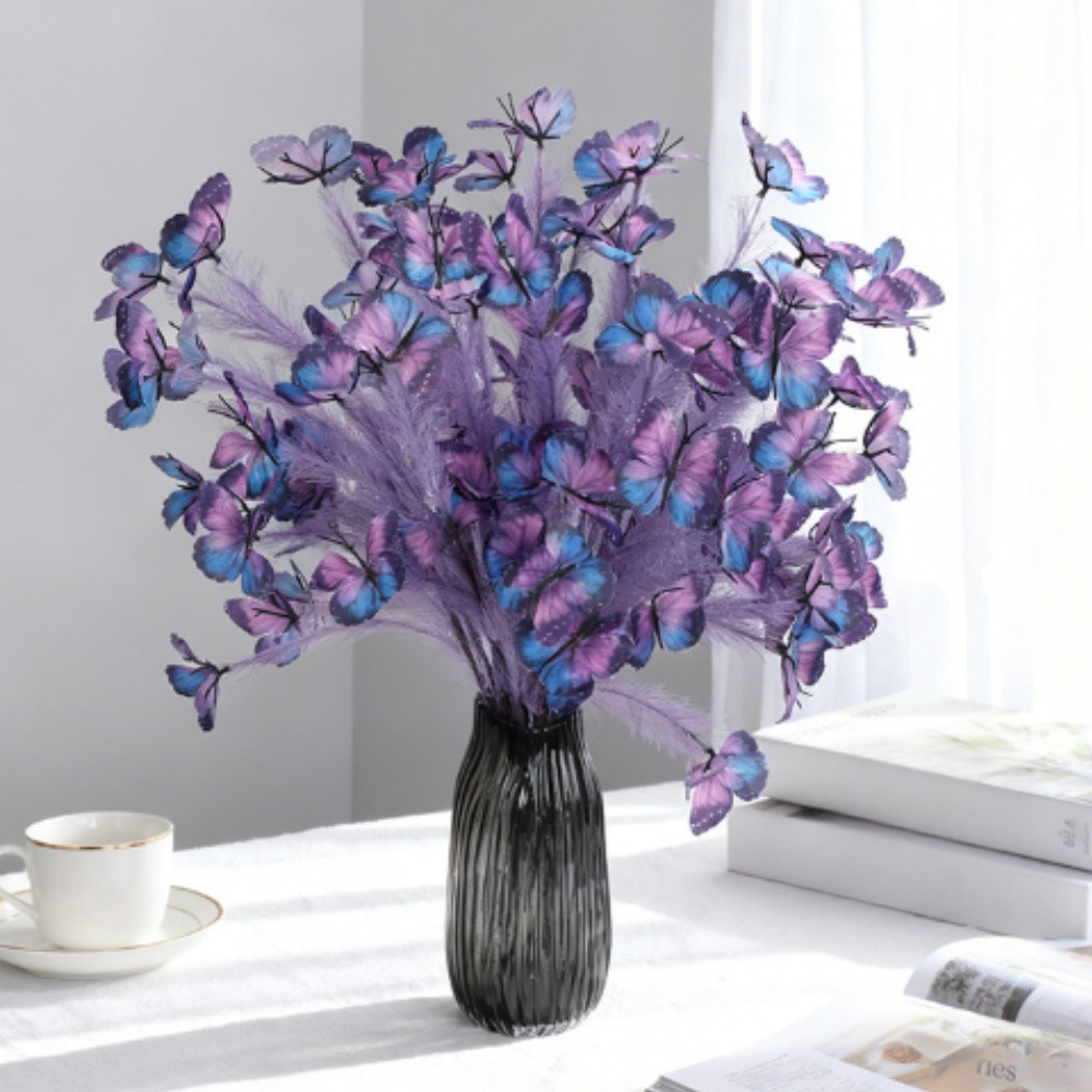 Artificial Butterfly Flower Stalk 65x6cm Purple Plastic Silk for Party Home Use