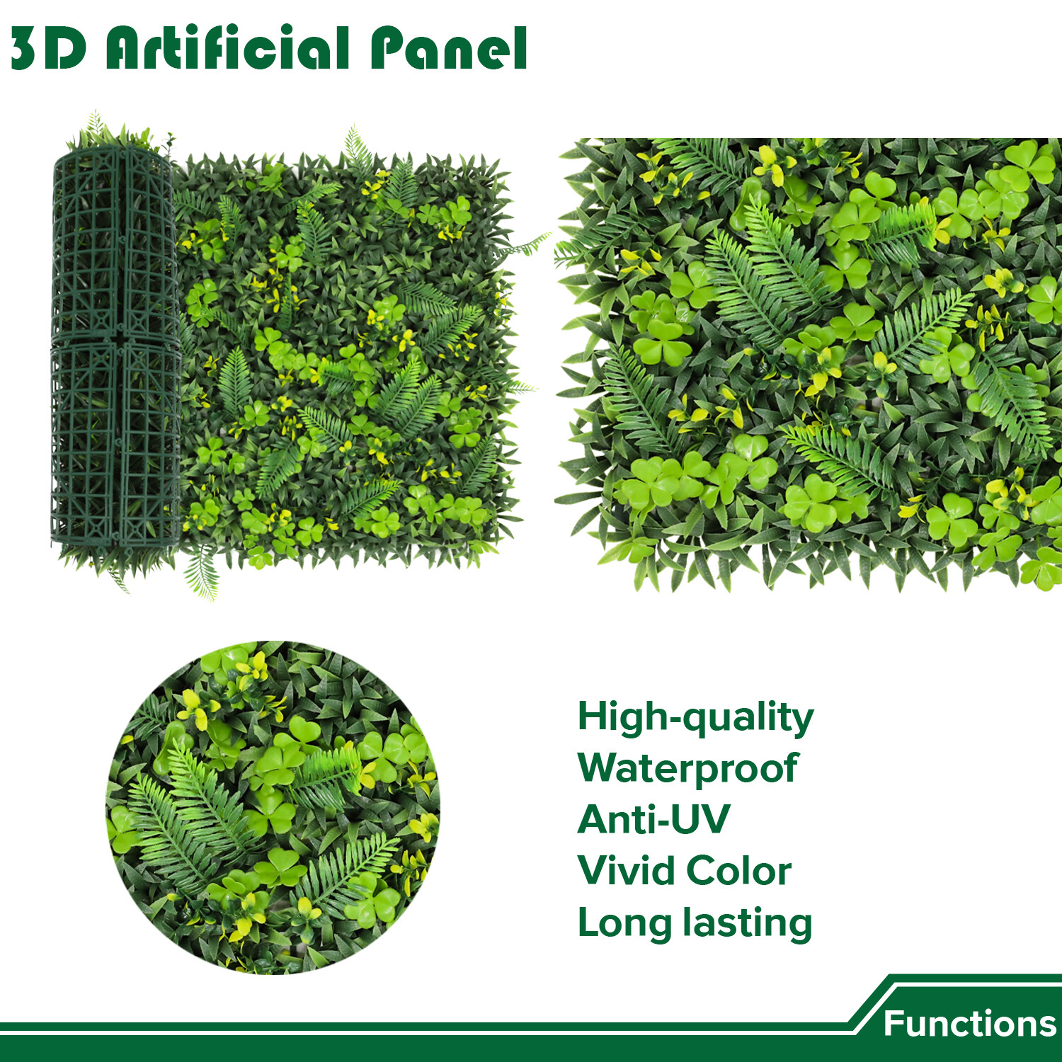 20″ Artificial Grass Mats 3D Mixed Plant Wall Hedge Decor For Home Festival #11