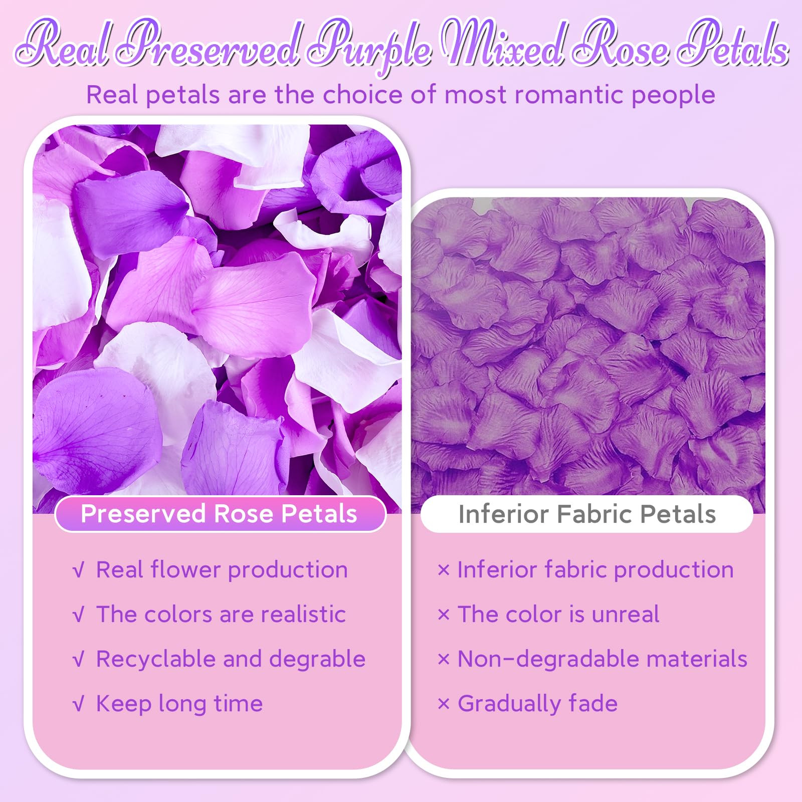 180 PCS Real Purple White Rose Petals for Wedding Flower Girl to Throw, 1.75o…