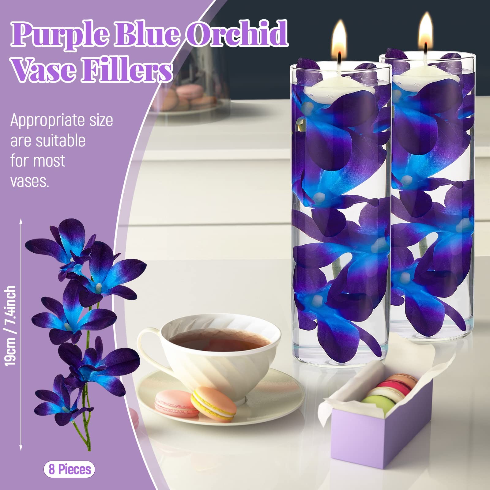 8 Pieces Blue Purple Faux Orchid Flowers Artificial Flower Vase Fillers Weddi…