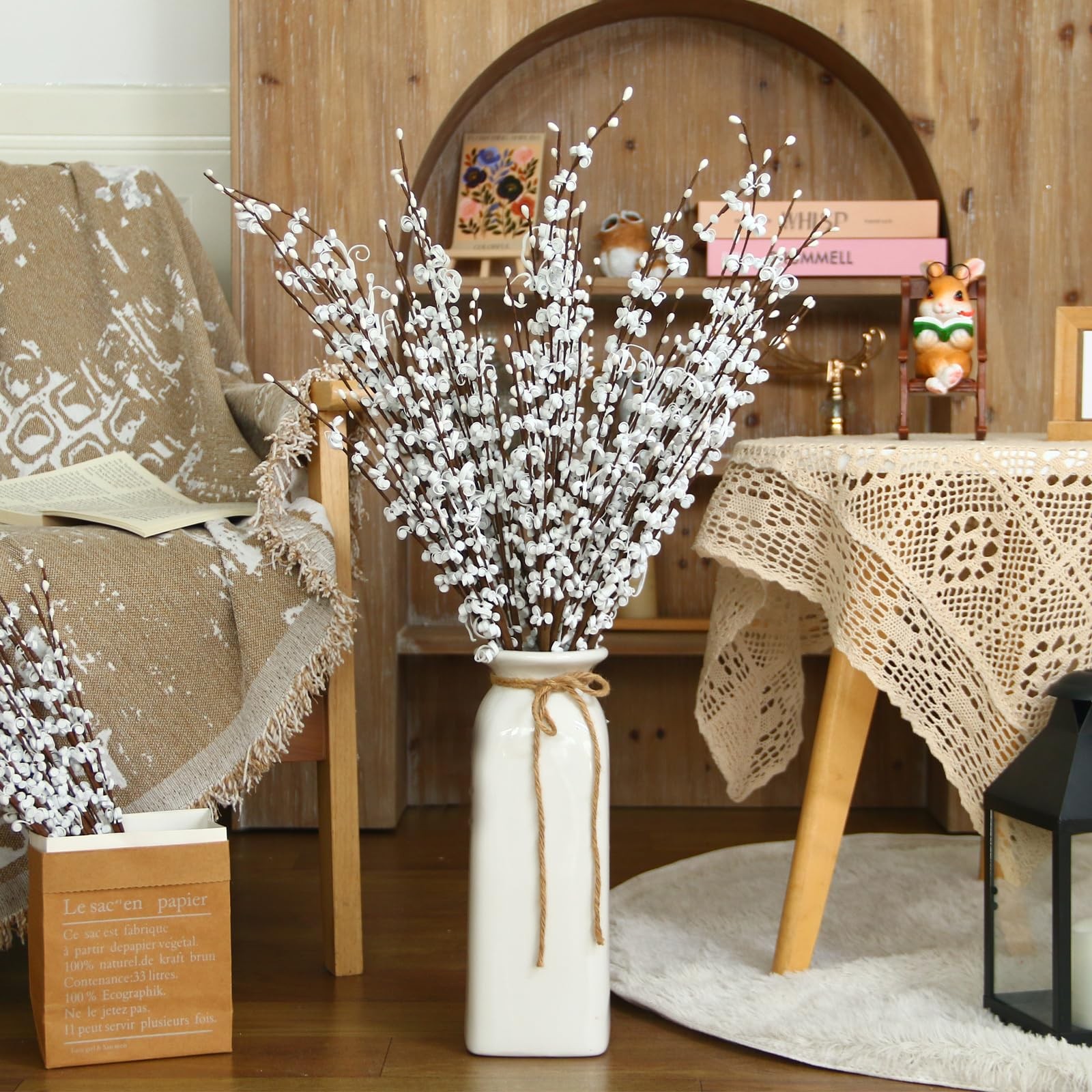 5Pcs Long Stem Jasmine Flowers, 29.5″ Faux White Bouquet for Weddings & Decor