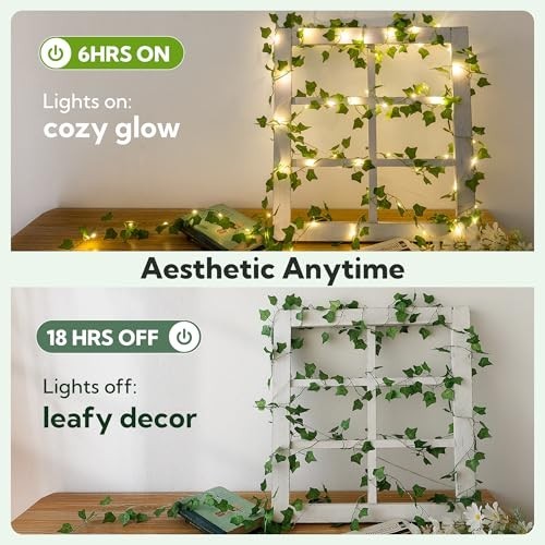 23 Ft LED Fake Ivy Vines with Fairy Lights – USB/Battery Operated Greenery Garla