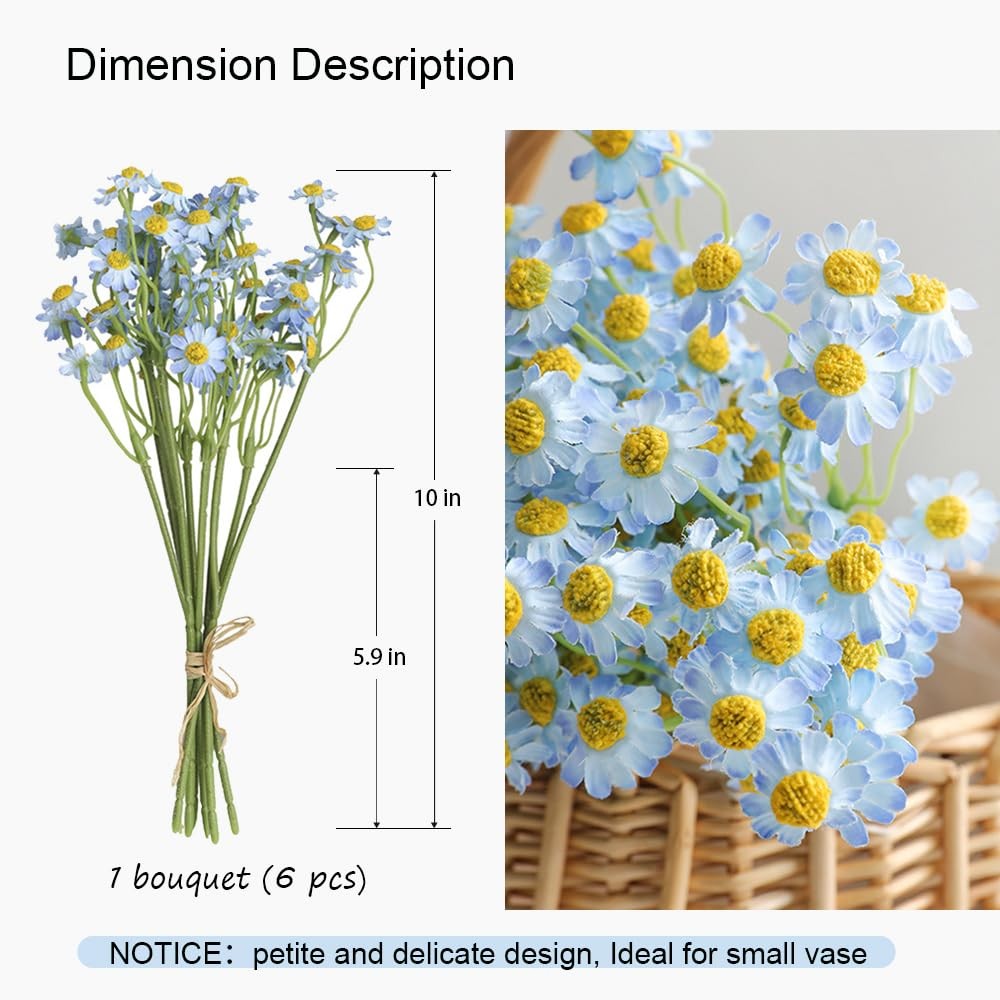 Small Artificial Blue Daisy Flowers – 2 Bouquets (12 Stems), 10 Inch Fake Dai…