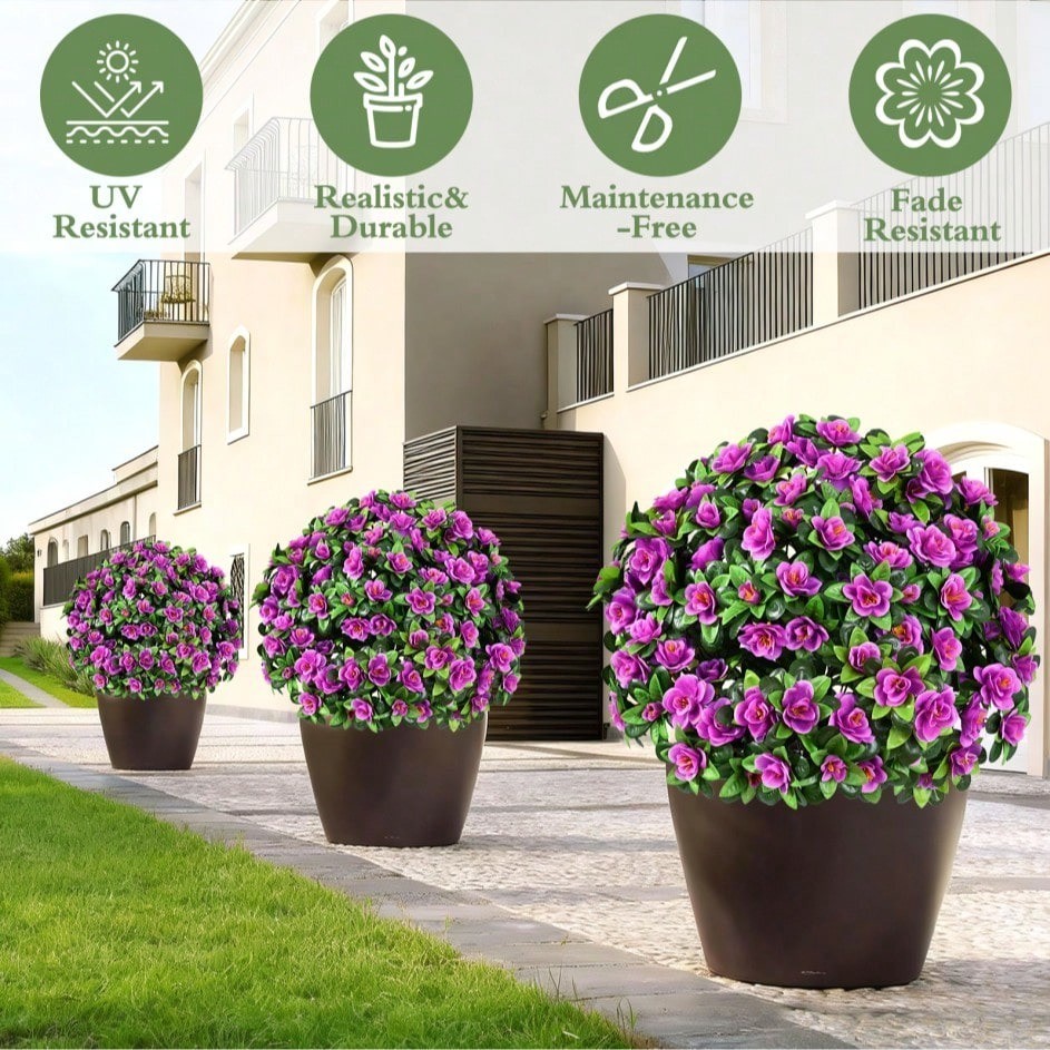 2 Pack Artificial Topiary Ball Trees UV Resistant Fake Shrubs For Outdoor Decor
