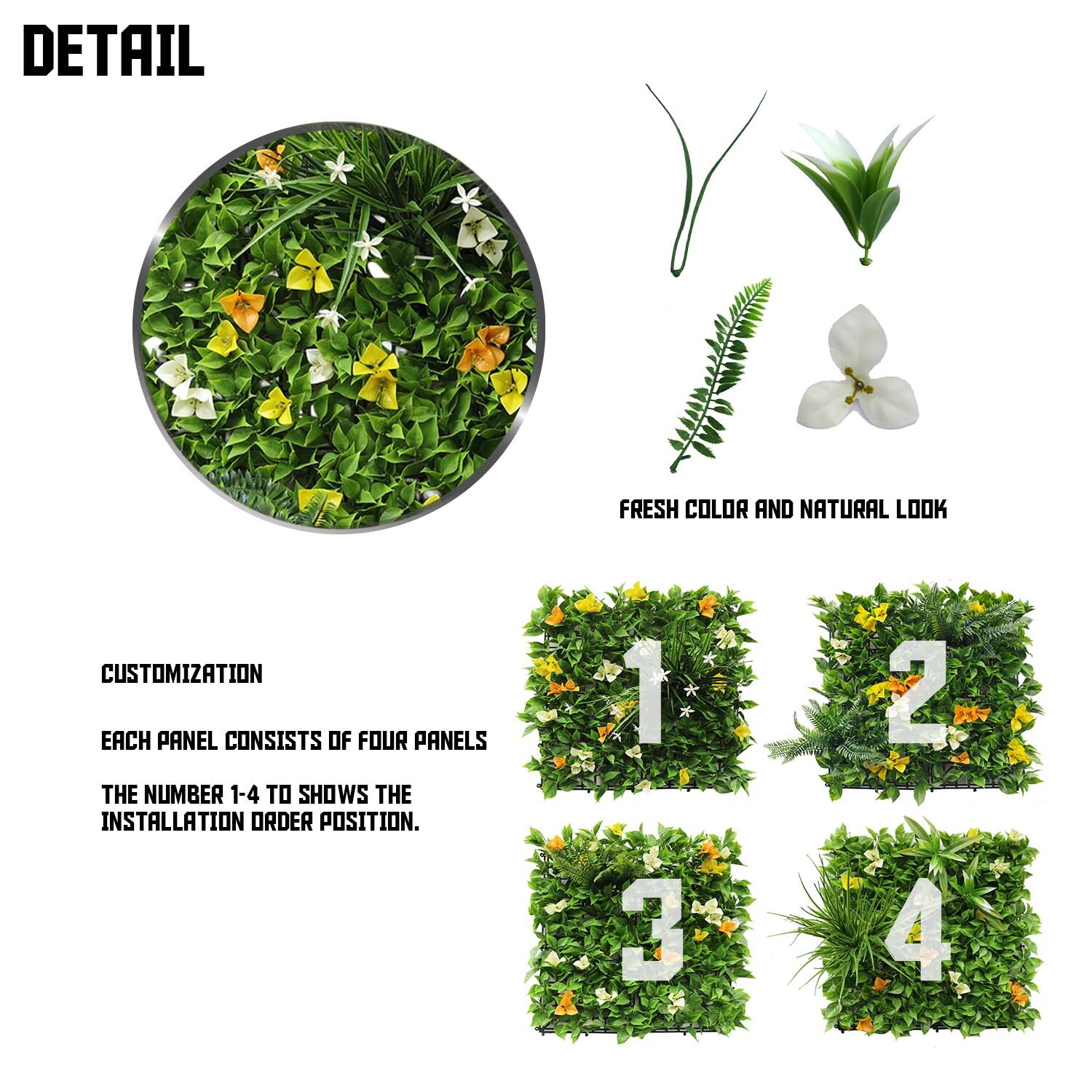 40″ Artificial Faux 3D Mix Leaves Wall Panel Fence Screen Home Outdoor Decor #06