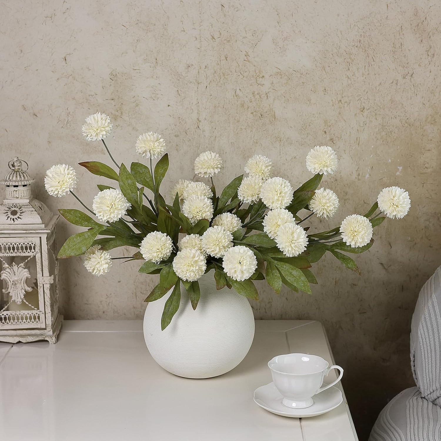 6 Pcs Faux Silk Pompon Mum Artificial Flowers for Vase -27″, Bulk Fake Chrysanth