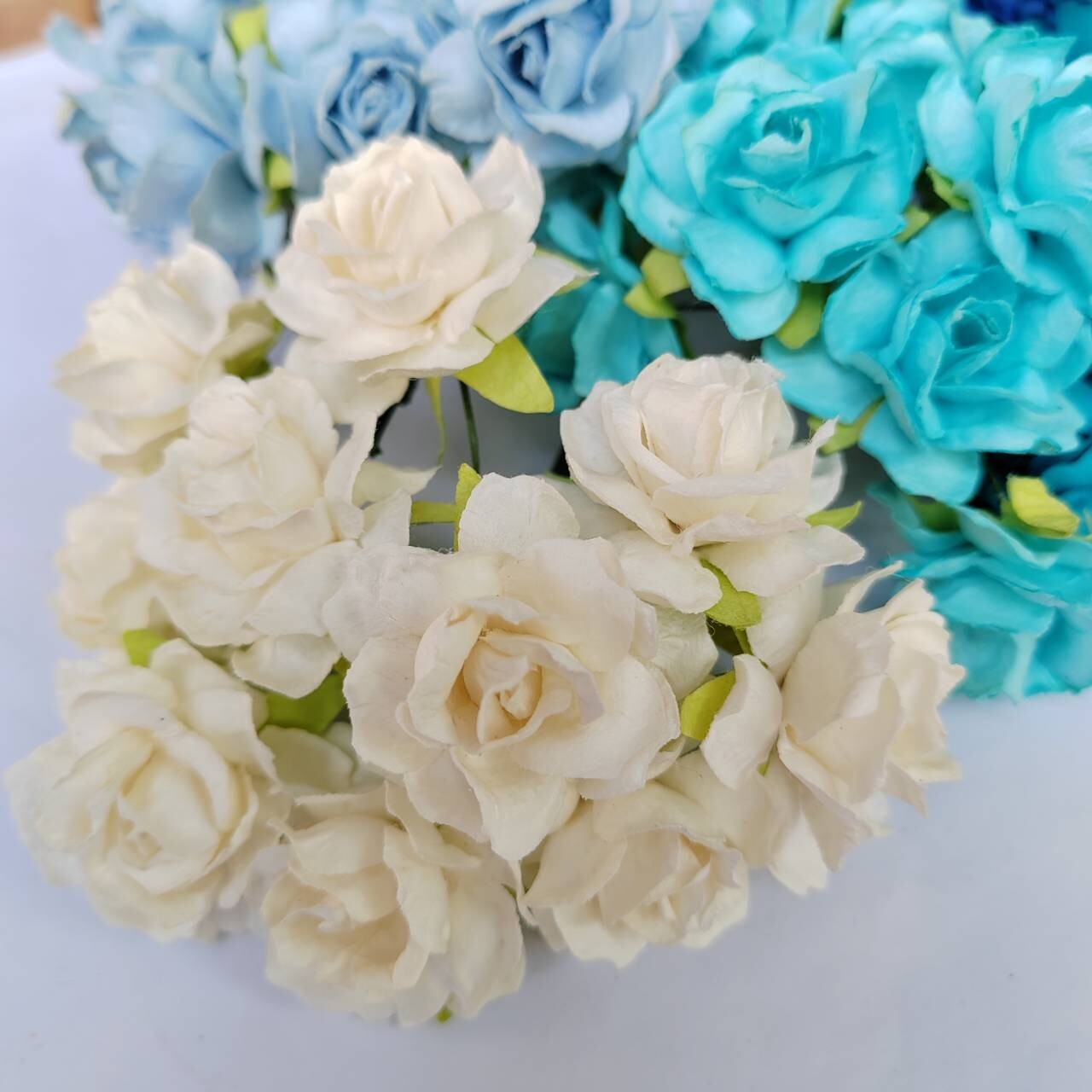 50 Mix Blue Tone Artificial Flowers Rose Flower Paper Flower size 30-35 mm