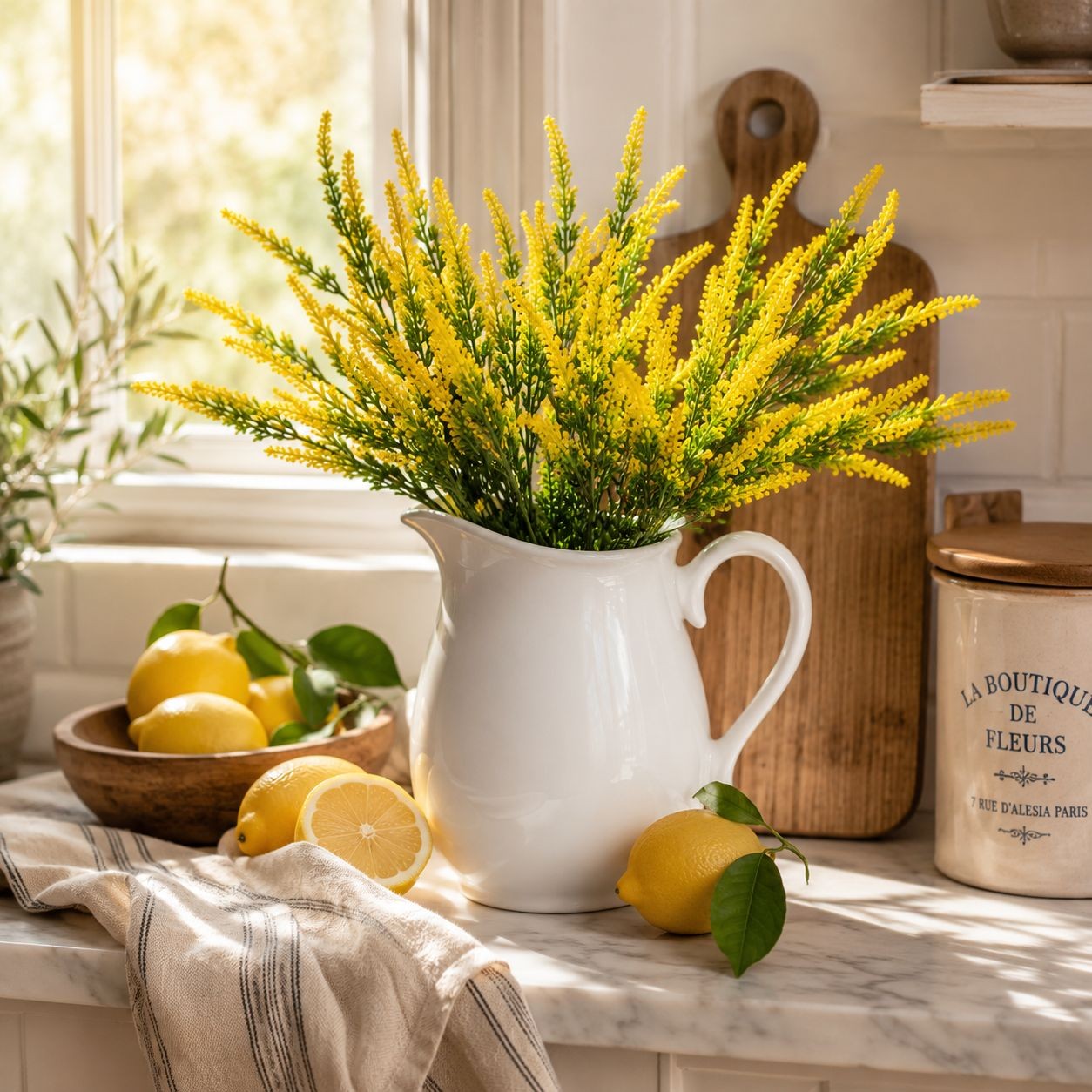 Yellow Faux Lavender Stems, Artificial Salvia Flowers, Faux Greenery Picks, Farm