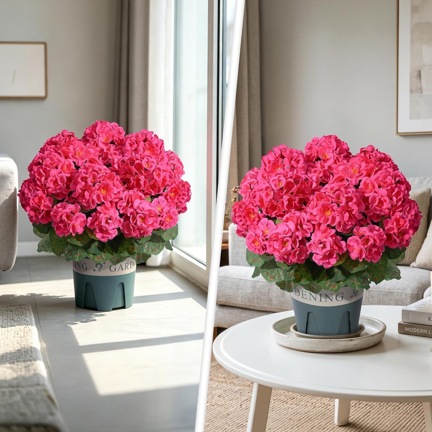 UV Resistant Hot Pink Geraniums – 2 Pack Faux Flowers for Indoor/Outdoor Use