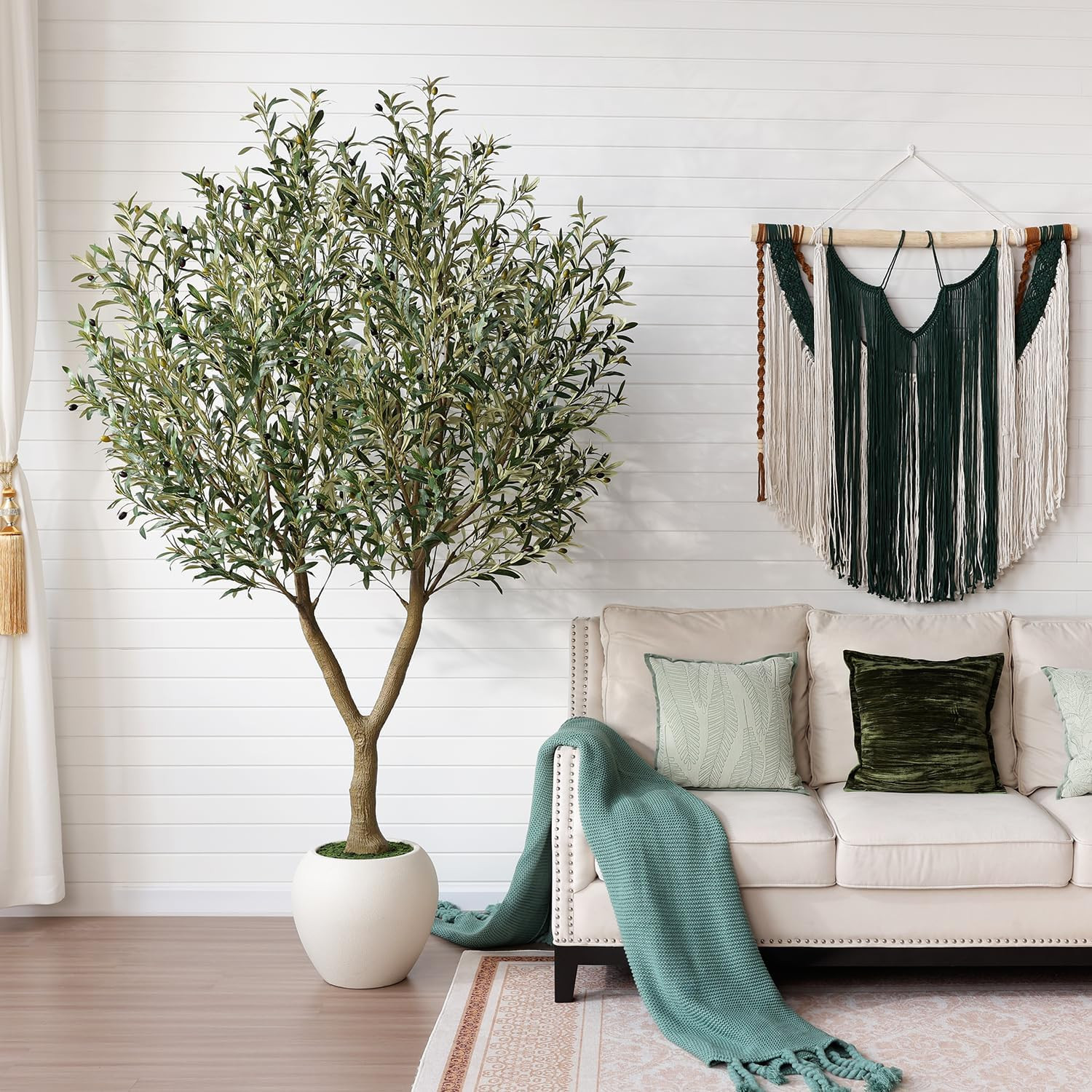 8Ft Faux Olive Tree in White Planter – Lush Indoor Decor for Home & Office