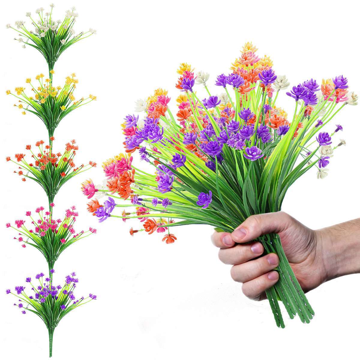 2/4/6x Bundles Plastic Outdoor Faux Fake Artificial Flowers UV Resistant Plants
