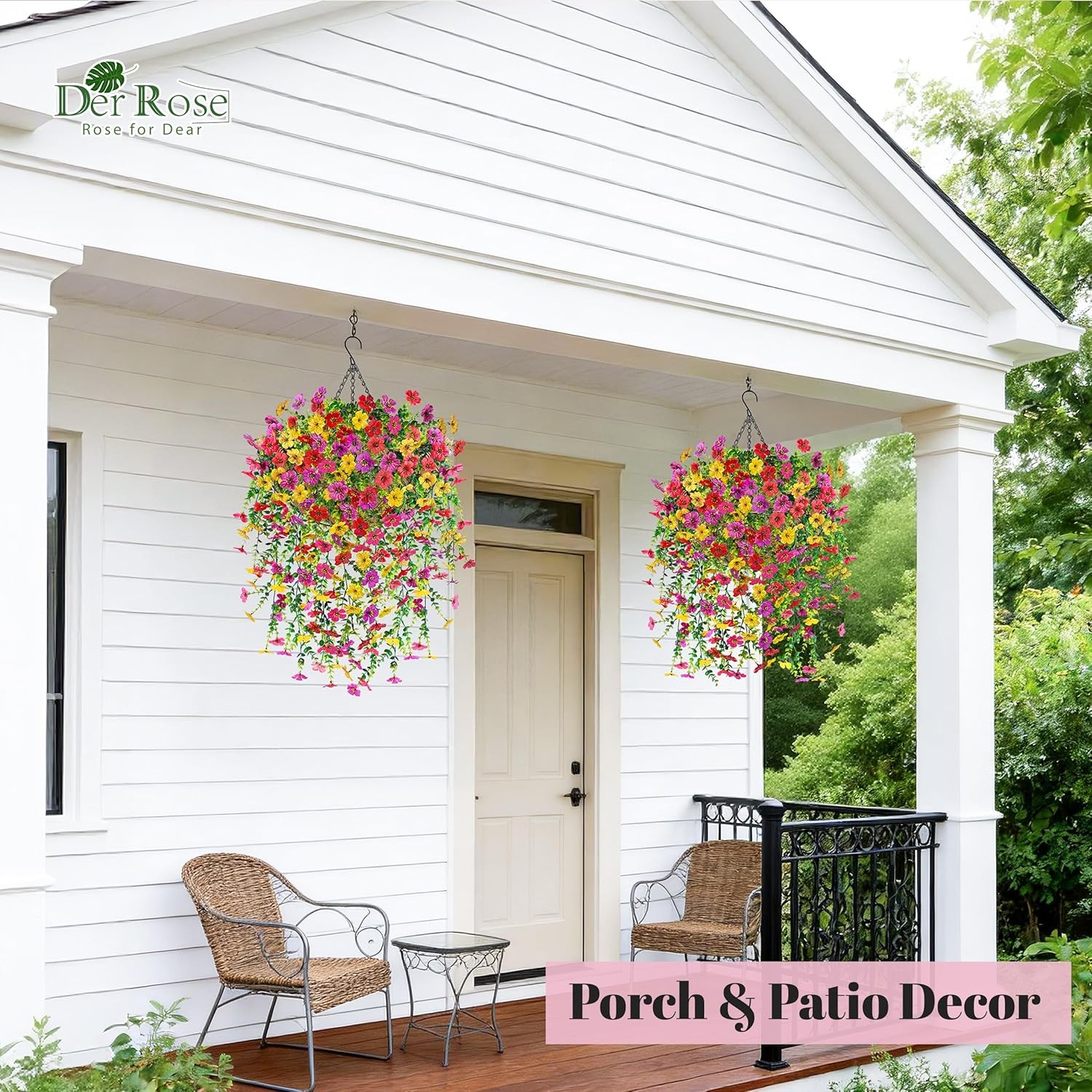 Artificial Hanging Flower Basket for Outdoors Fake Hanging Flowers Plants with 4