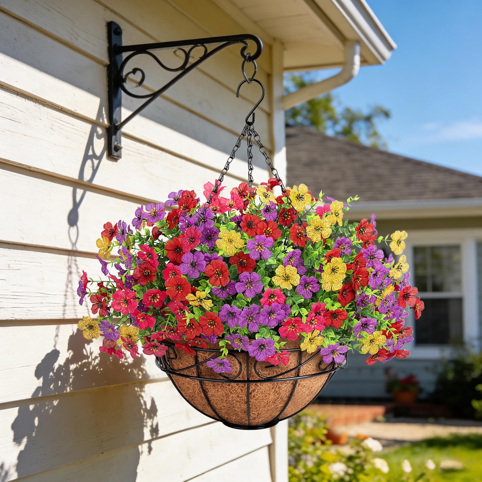 Besteek Artificial Fake Hanging Flowers Plants Basket Outdoors, Faux Silk UV …